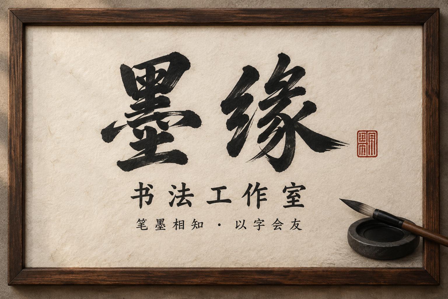 "墨缘
书法工作室
笔墨相知 · 以字会友" — Brush Chinese Ink | AI Text Effect Generator