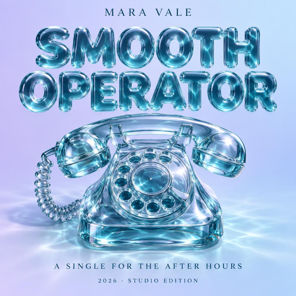 "MARA VALE
SMOOTH OPERATOR
A SINGLE FOR THE AFTER HOURS
2026 · STUDIO EDITION" — Glass Liquid | AI Text Effect Generator
