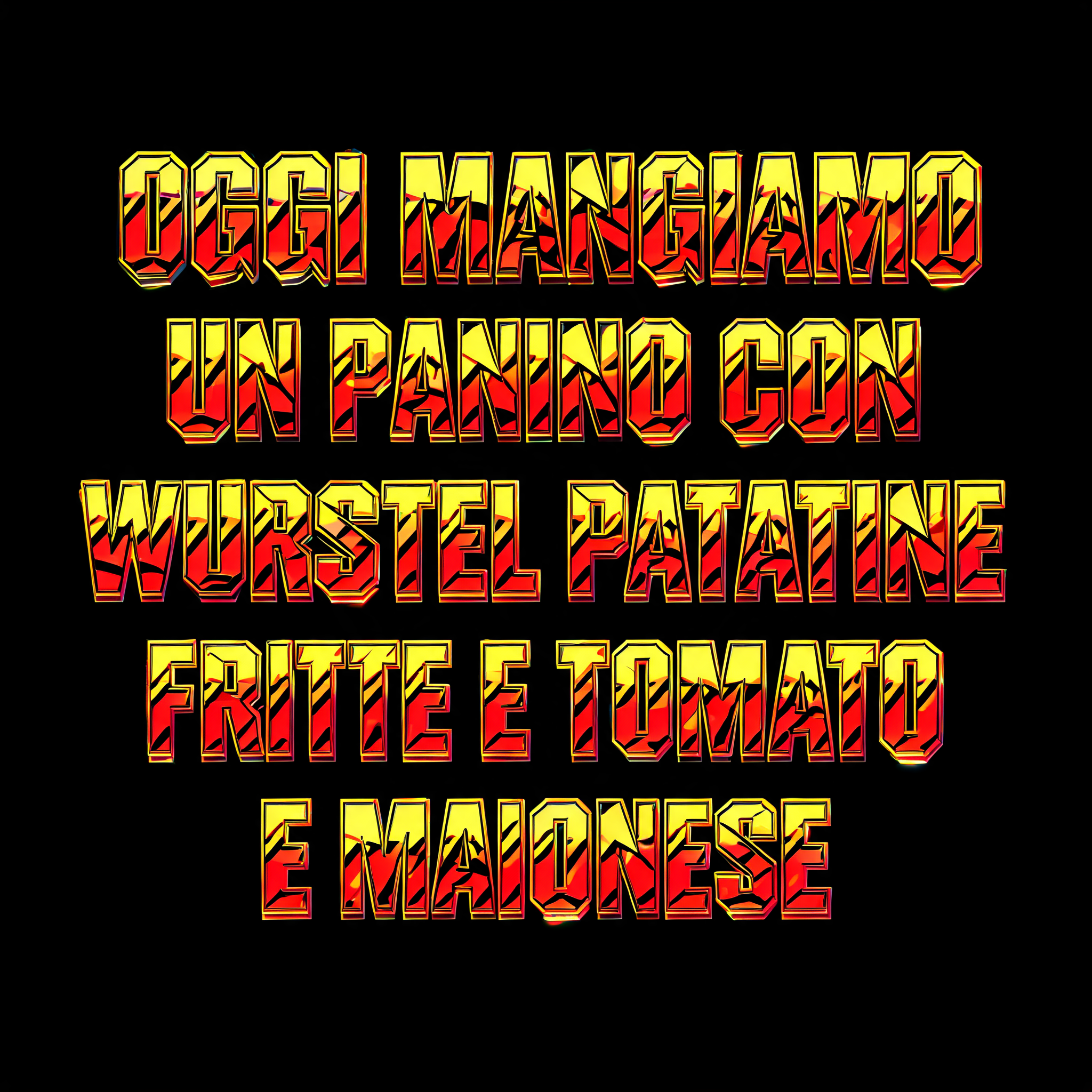 "OGGI MANGIAMO UN PANINO CON WURSTEL PATATINE FRITTE E TOMATO E MAIONESE" — Cyberpunk 2077 | AI Text Effect Generator