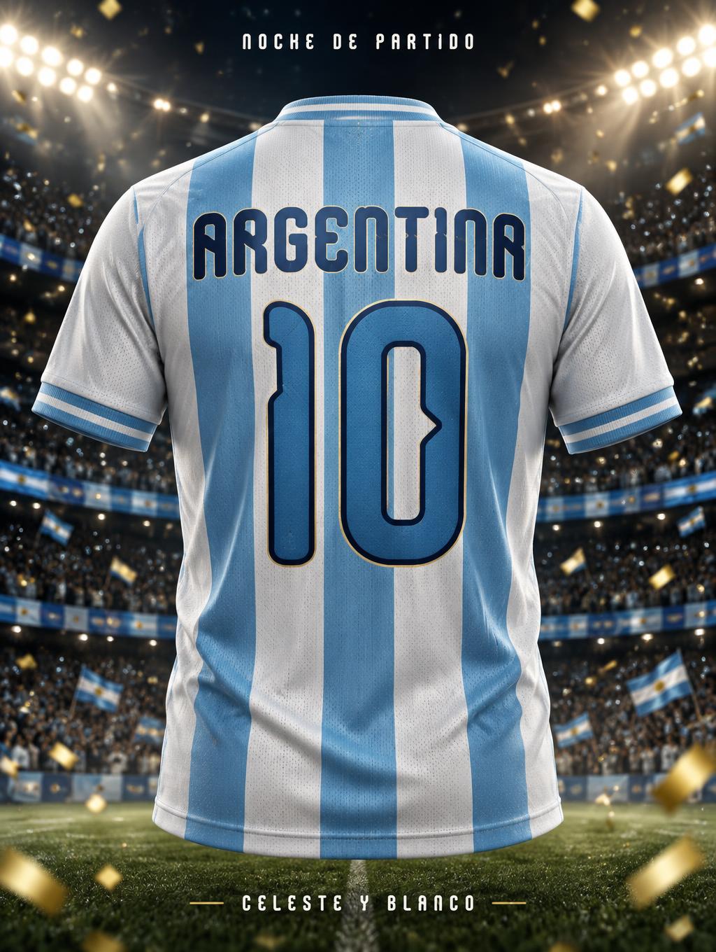 "10
ARGENTINA
NOCHE DE PARTIDO
CELESTE Y BLANCO" — Sports Football | AI Text Effect Generator