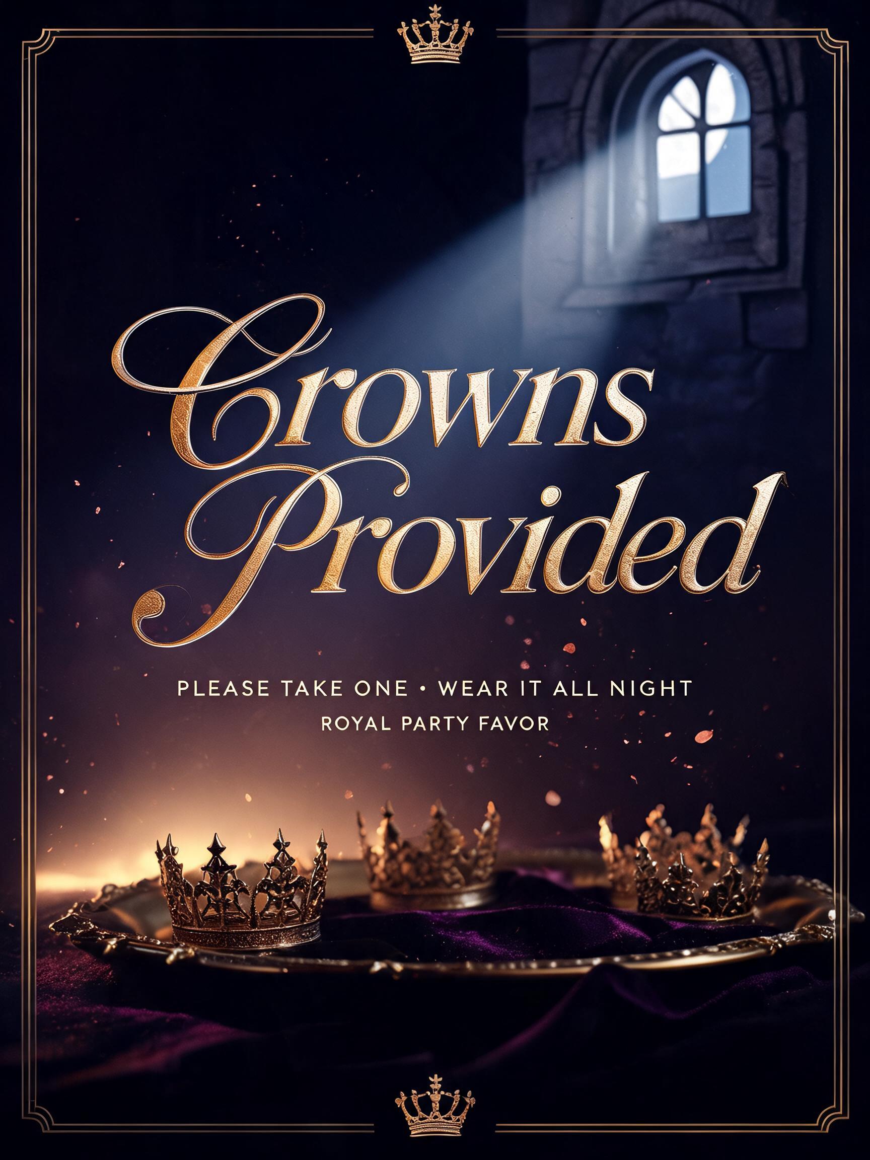 "Design a princess title reading Crowns Provided for our party sign" — Fairy Tale | AI Text Effect Generator