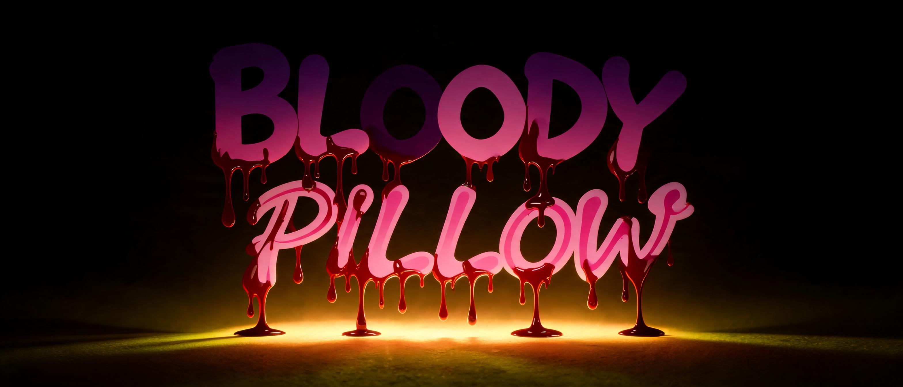 "Scary and mysterious mixed with cute and bubbly background and the title should be named “bloody pillow”" — Horror | AI Text Effect Generator