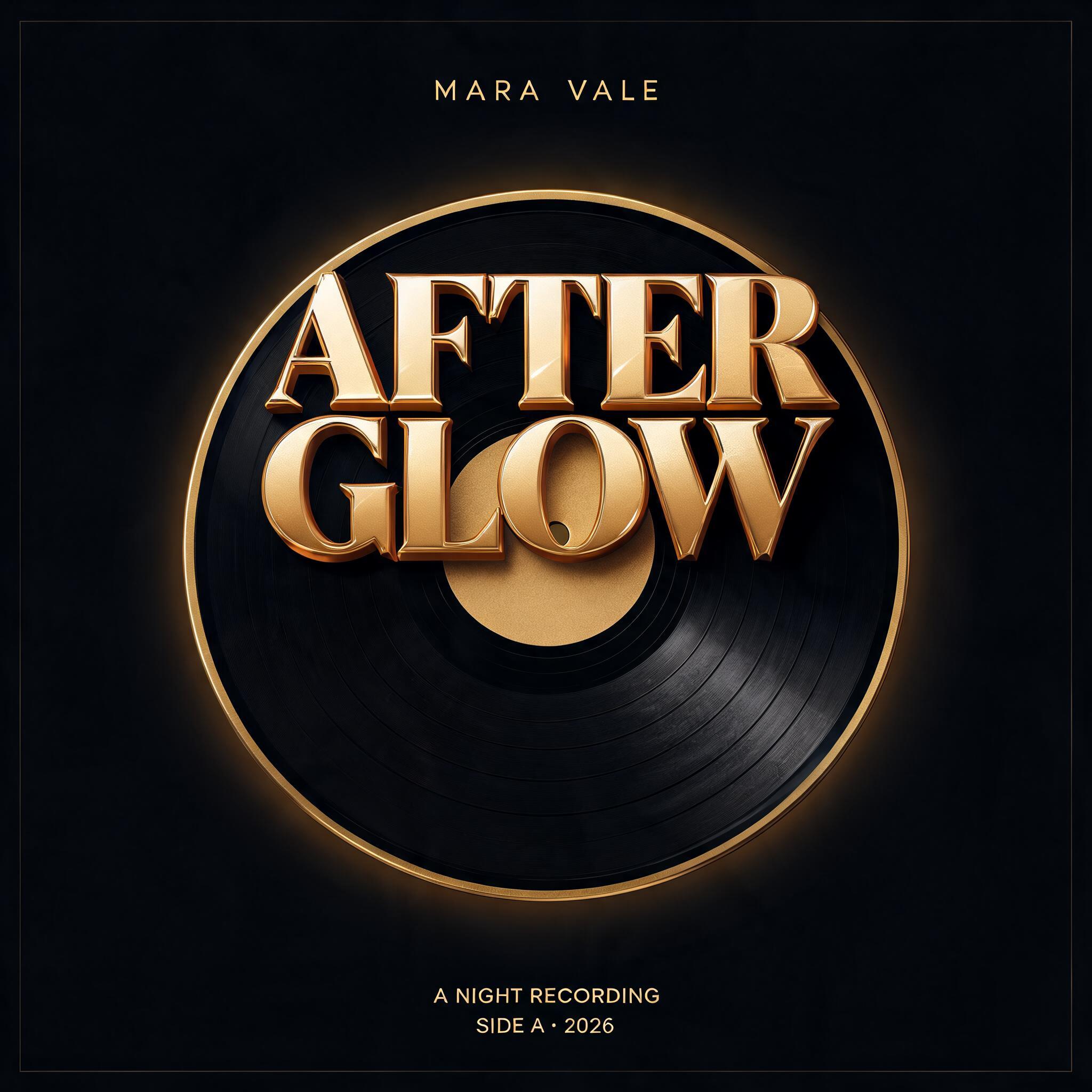 "AFTERGLOW
MARA VALE
A NIGHT RECORDING
SIDE A · 2026" — 3d Bold Gold | AI Text Effect Generator