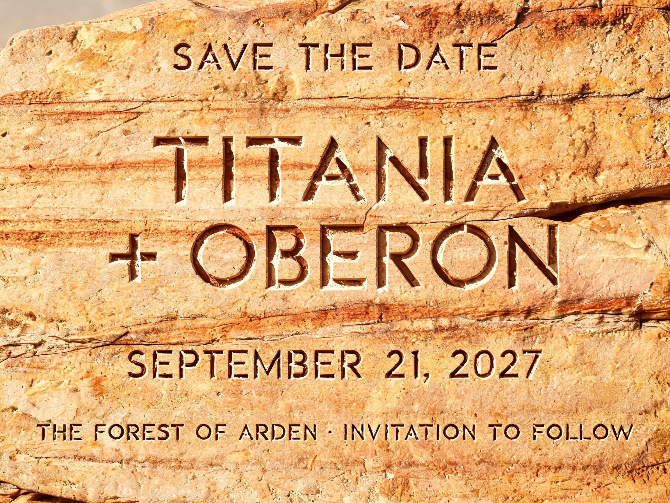 "titania + oberon" — Sand Stone | AI Text Effect Generator