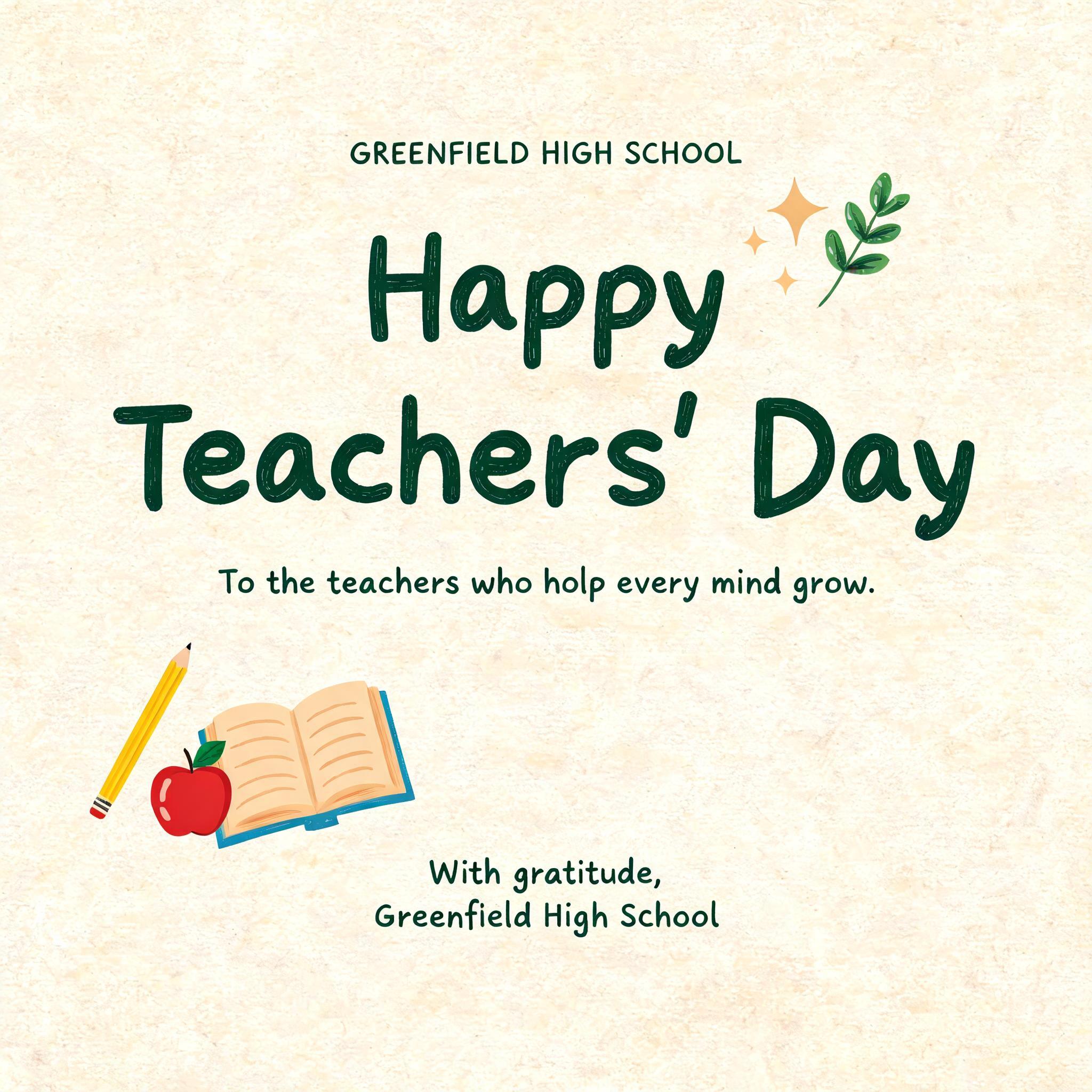 GREENFIELD HIGH SCHOOL
Happy Teachers’ Day
To the teachers who help every mind grow.
With gratitude, Greenfield High School
