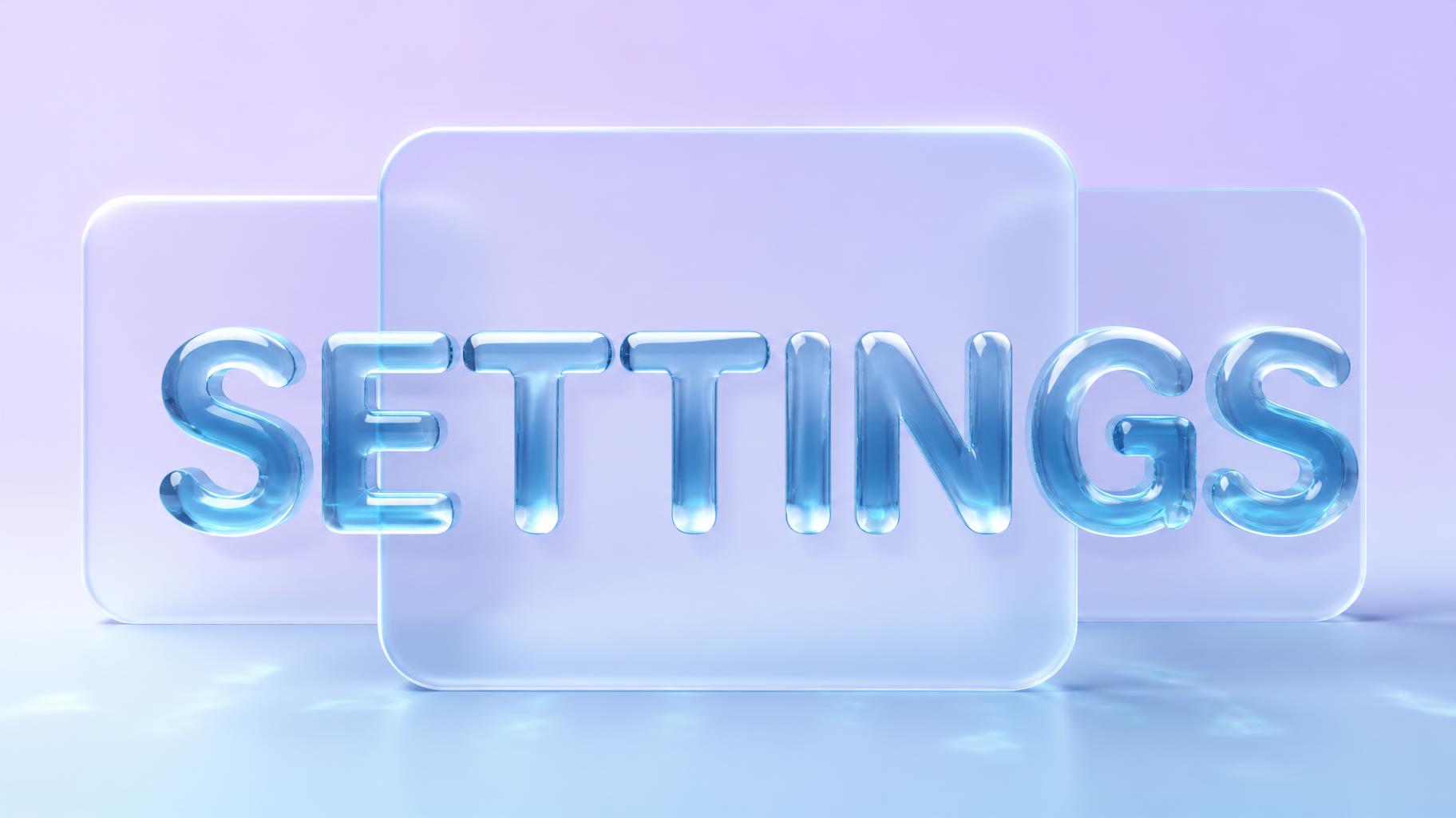 "SETTINGS" — Glass Liquid | AI Text Effect Generator