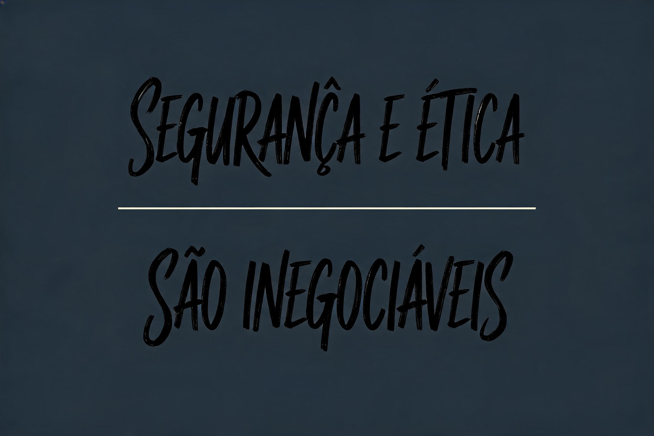 "SEGURANÇA E ÉTICA 
SÃO INEGOCIÁVEIS" — Cursive Modern text effect