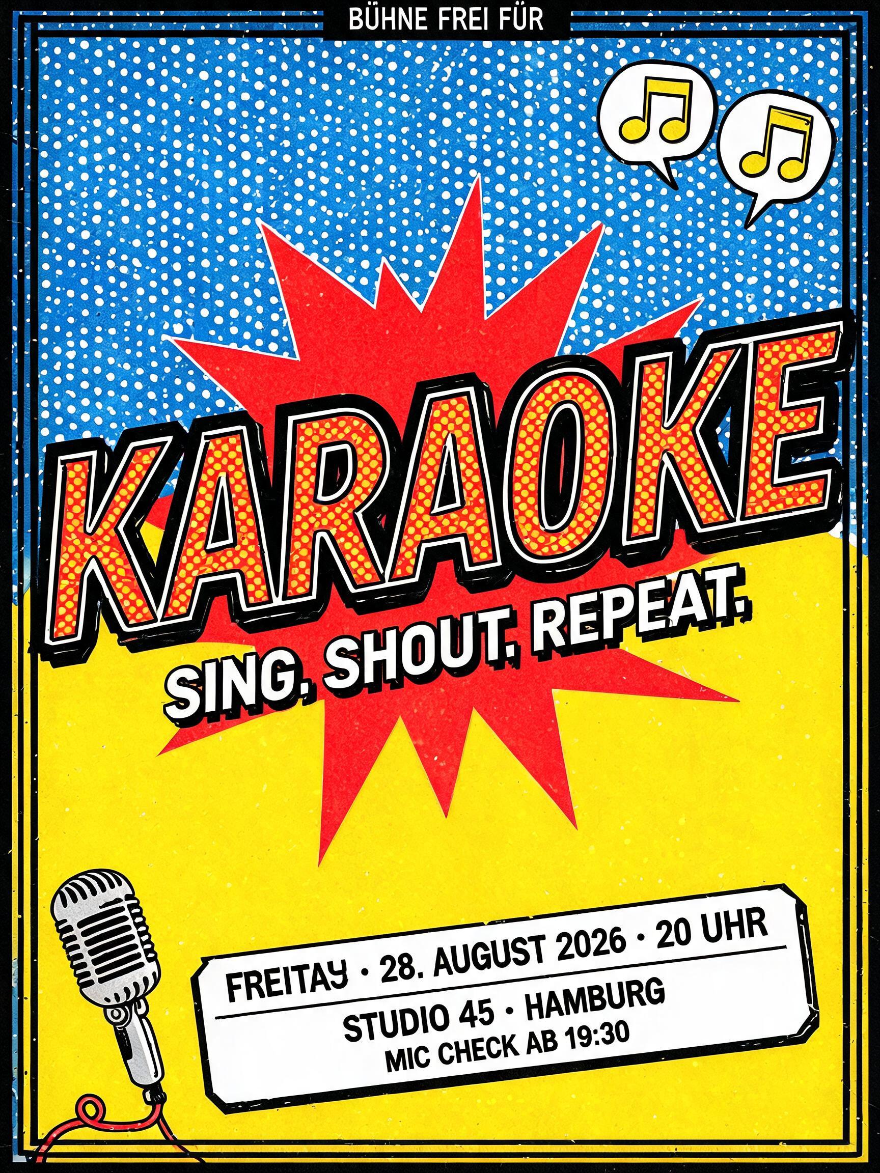 "Eine Retro-Pop-Karte mit "KARAOKE"" — Pop Art text effect