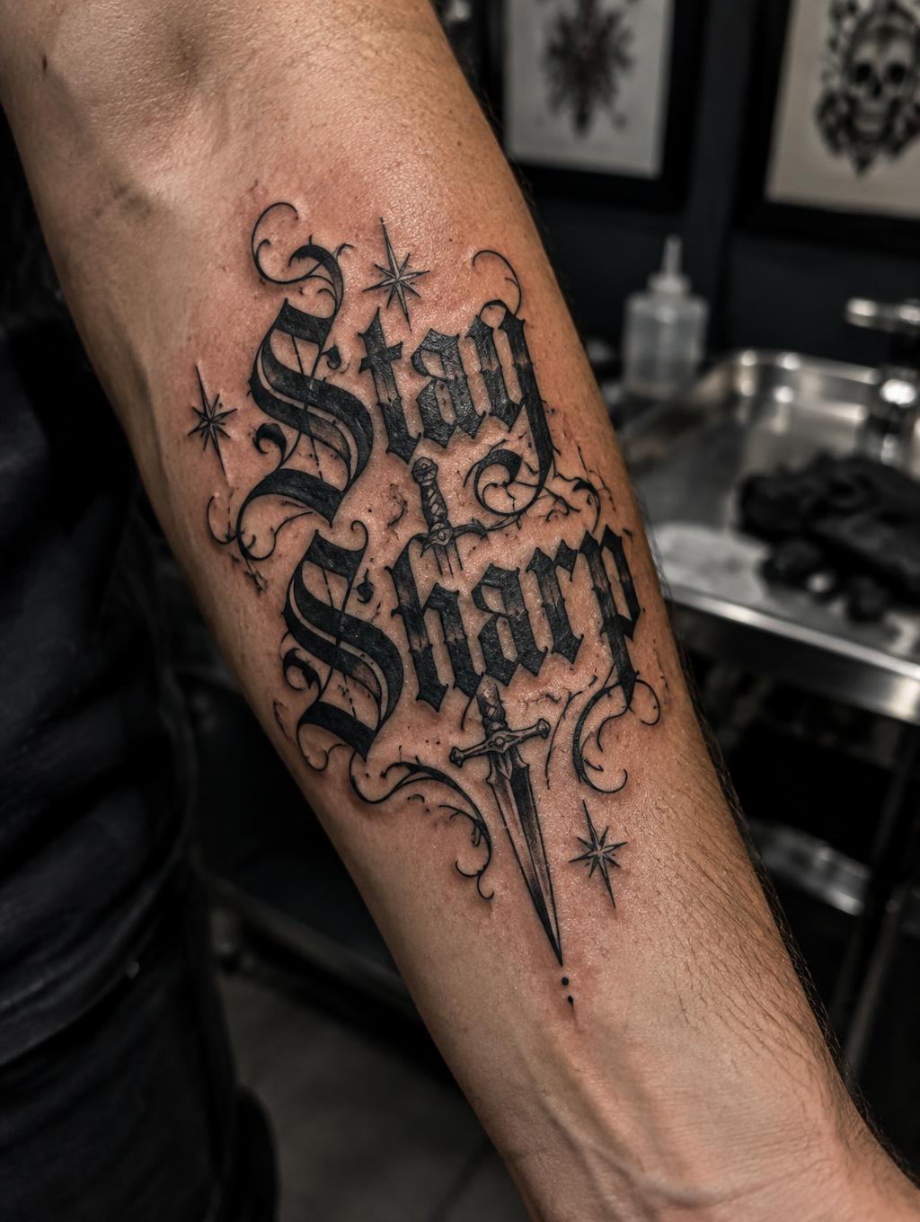 "Stay Sharp" — Tattoo | AI Text Effect Generator