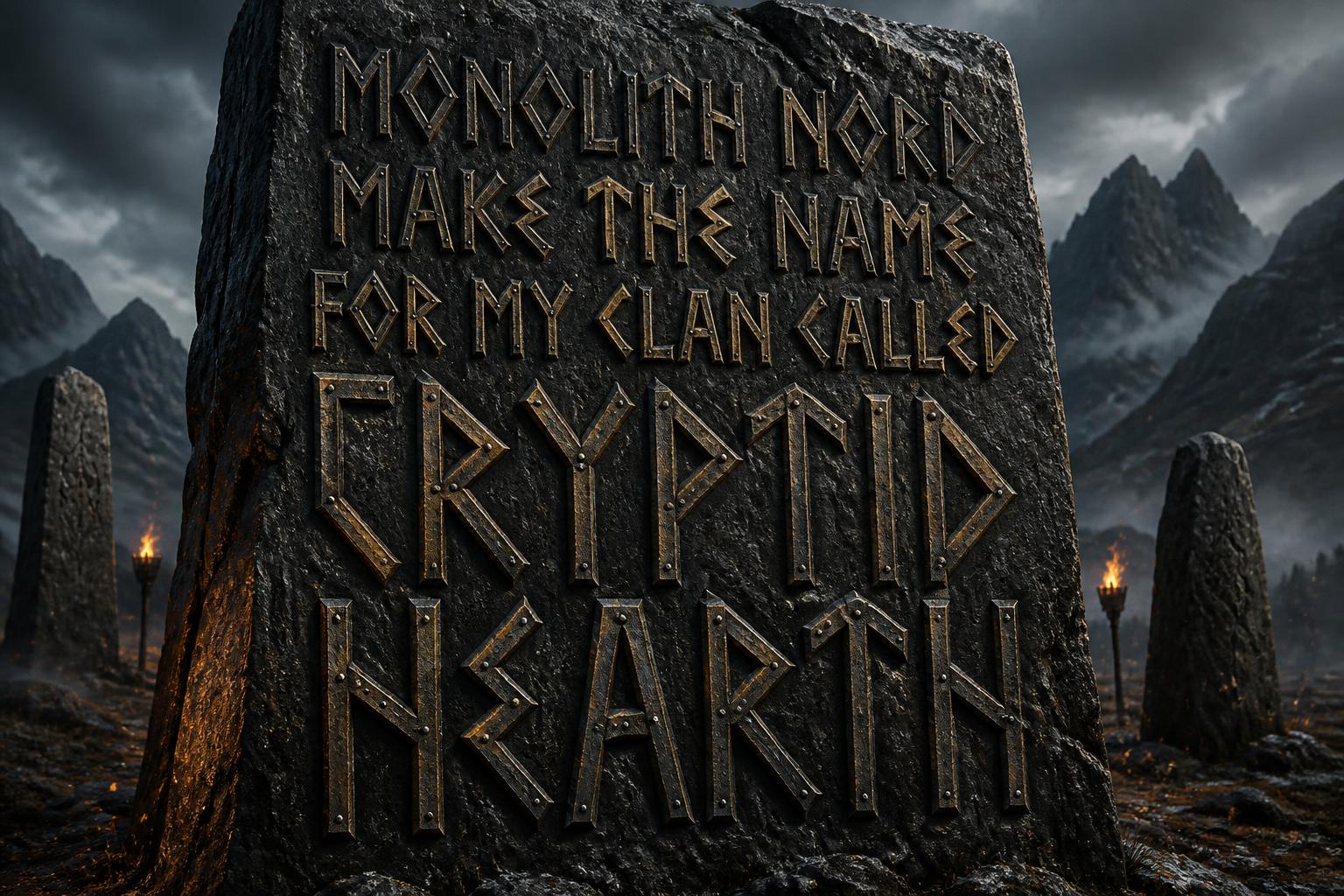 "Monolith Nord make the name for my clan called Cryptid Hearth" — Viking | AI Text Effect Generator