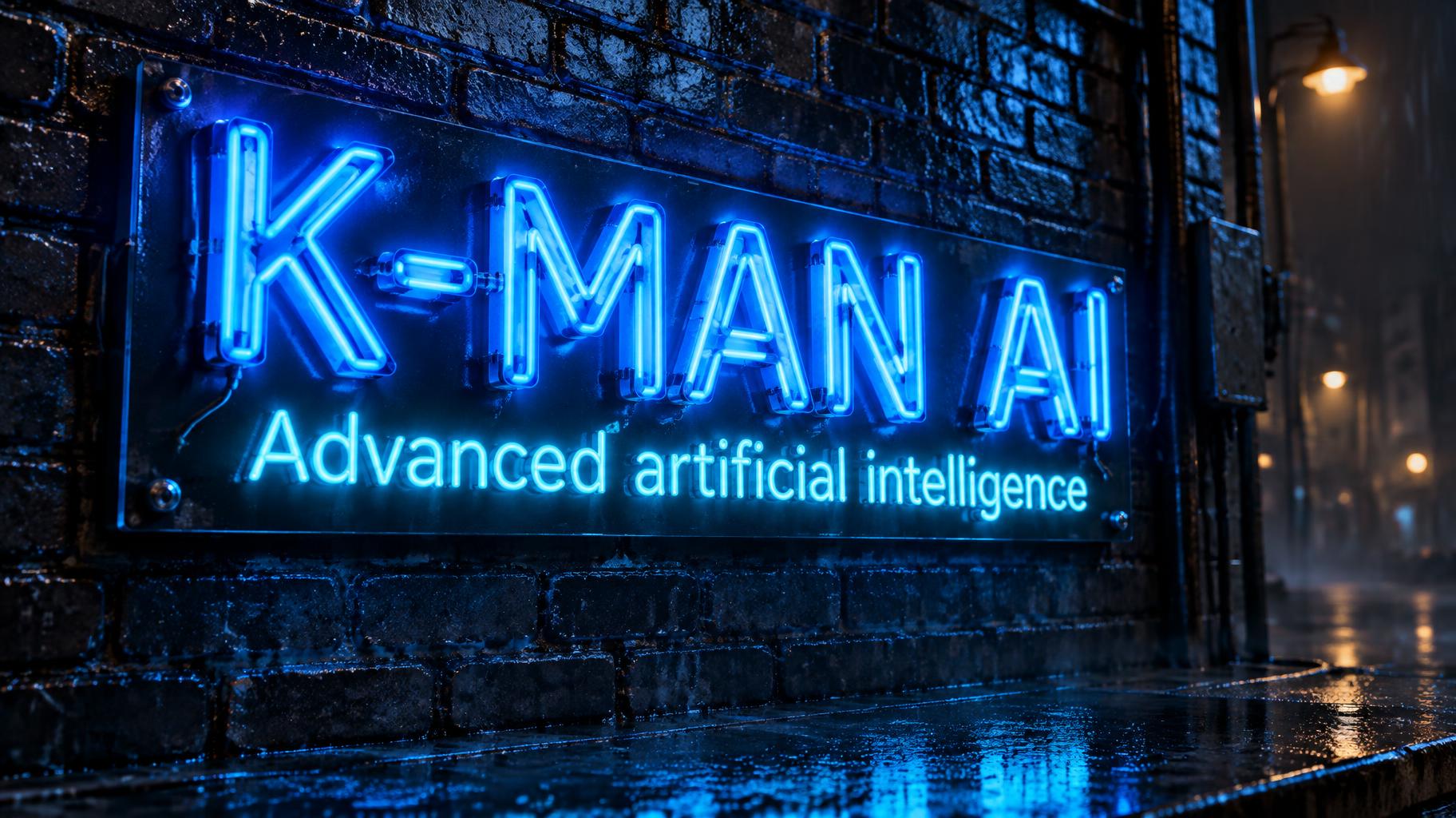 "K-MAN AI
Advanced artificial intelligence" — Cyberpunk Electric Neon text effect