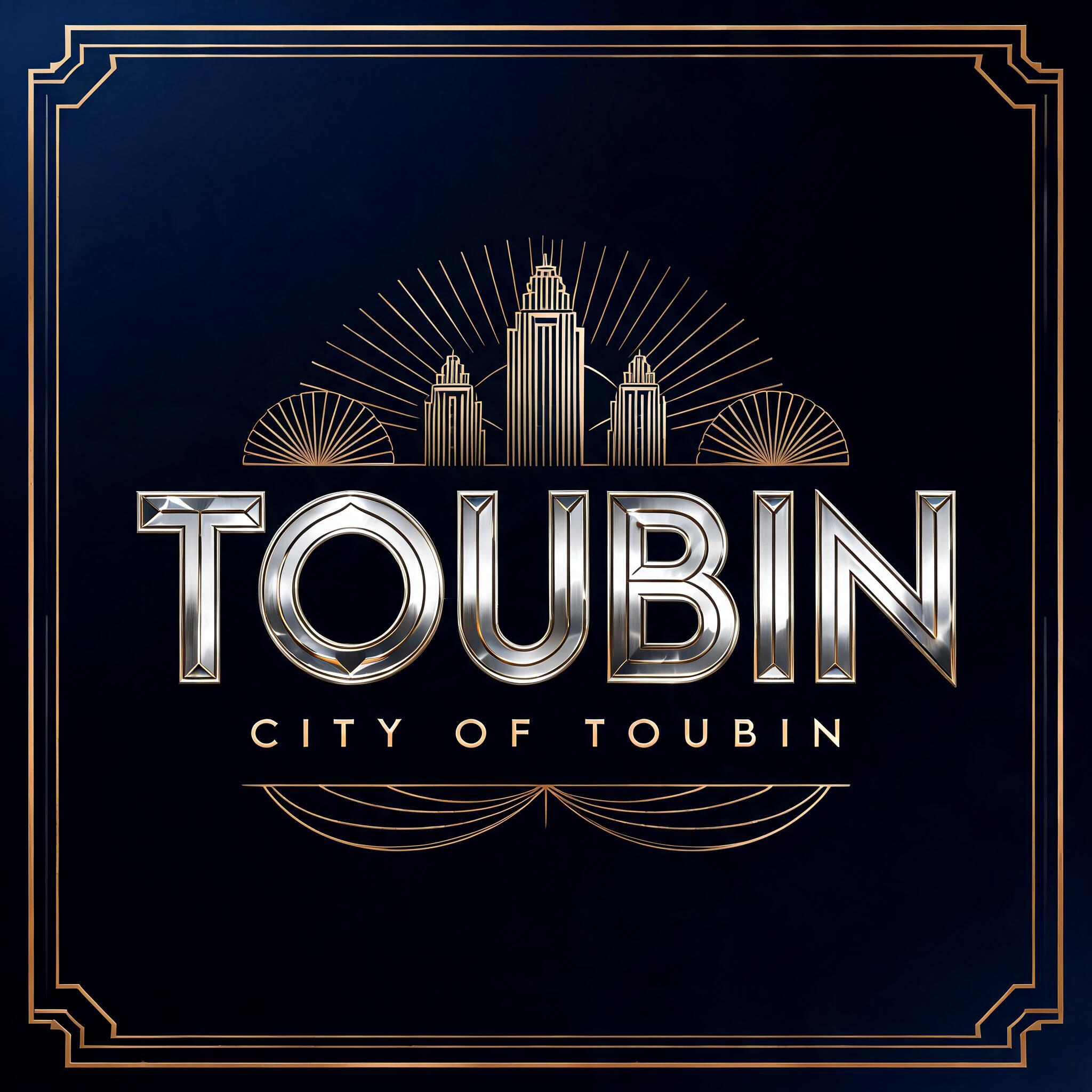 "Design a town logo for a city named Toubin" — Art Deco text effect