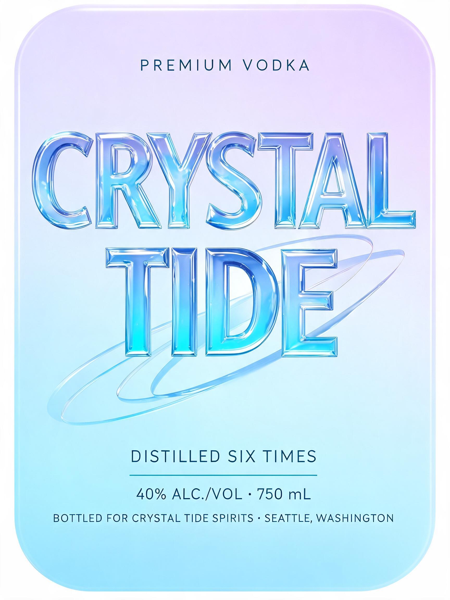 CRYSTAL
TIDE
PREMIUM VODKA
DISTILLED SIX TIMES
40% ALC./VOL. · 750 mL
BOTTLED FOR CRYSTAL TIDE SPIRITS · SEATTLE, WASHINGTON