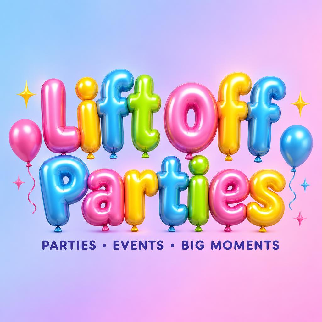 "Lift Off Parties
PARTIES · EVENTS · BIG MOMENTS" — Y2k Bubbly | AI Text Effect Generator