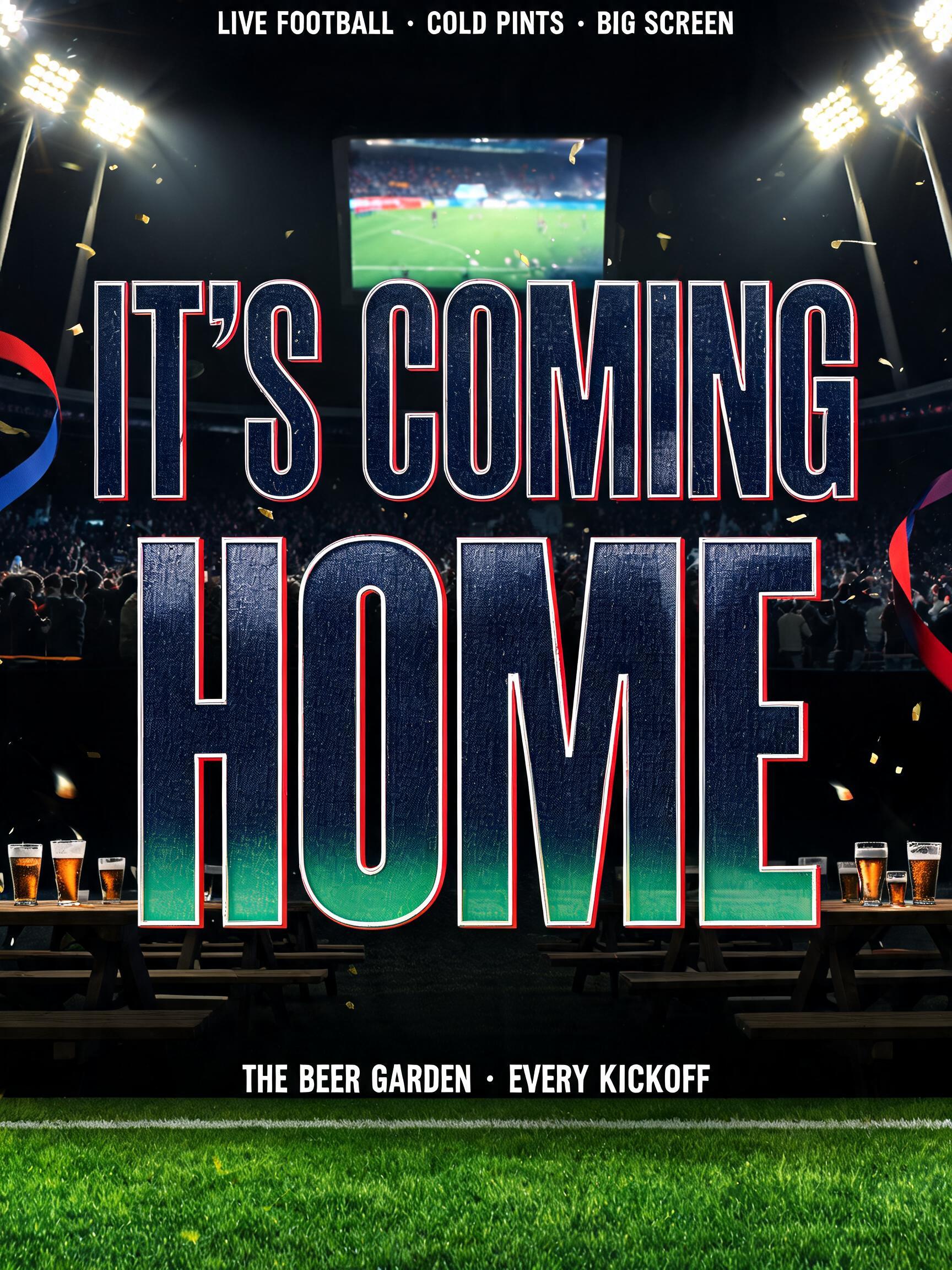"Design a football graphic reading It's Coming Home for our beer garden" — Sports Football | AI Text Effect Generator