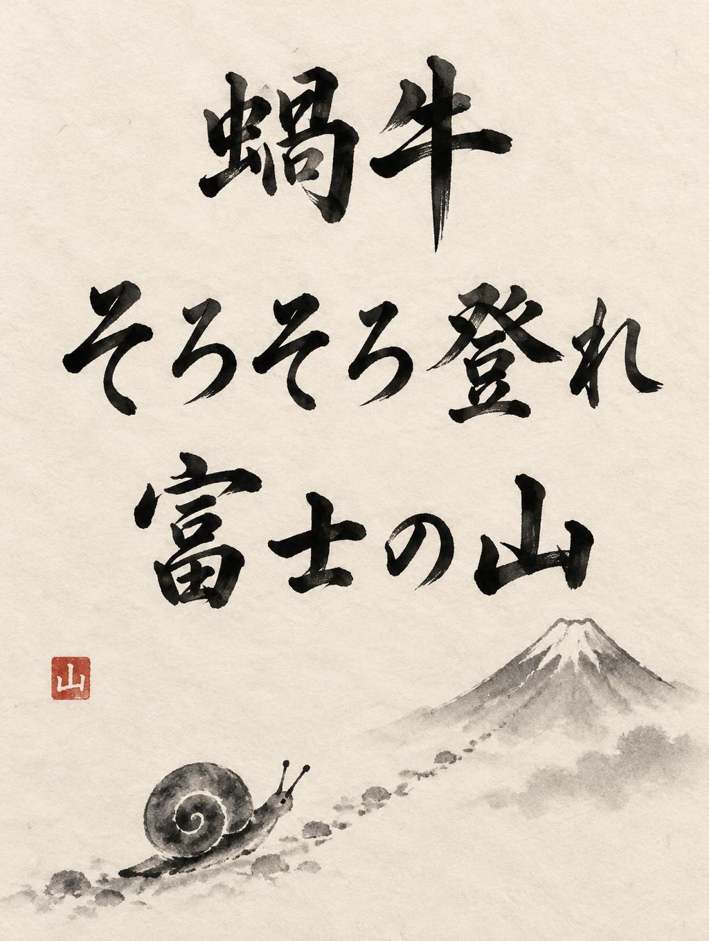 "蝸牛
そろそろ登れ
富士の山" — Brush Japanese Ink | AI Text Effect Generator