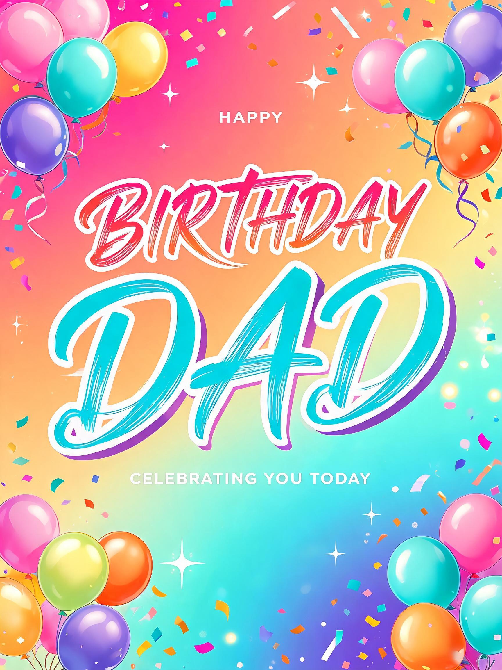 "HAPPY
BIRTHDAY
DAD
CELEBRATING YOU TODAY" — Birthday text effect