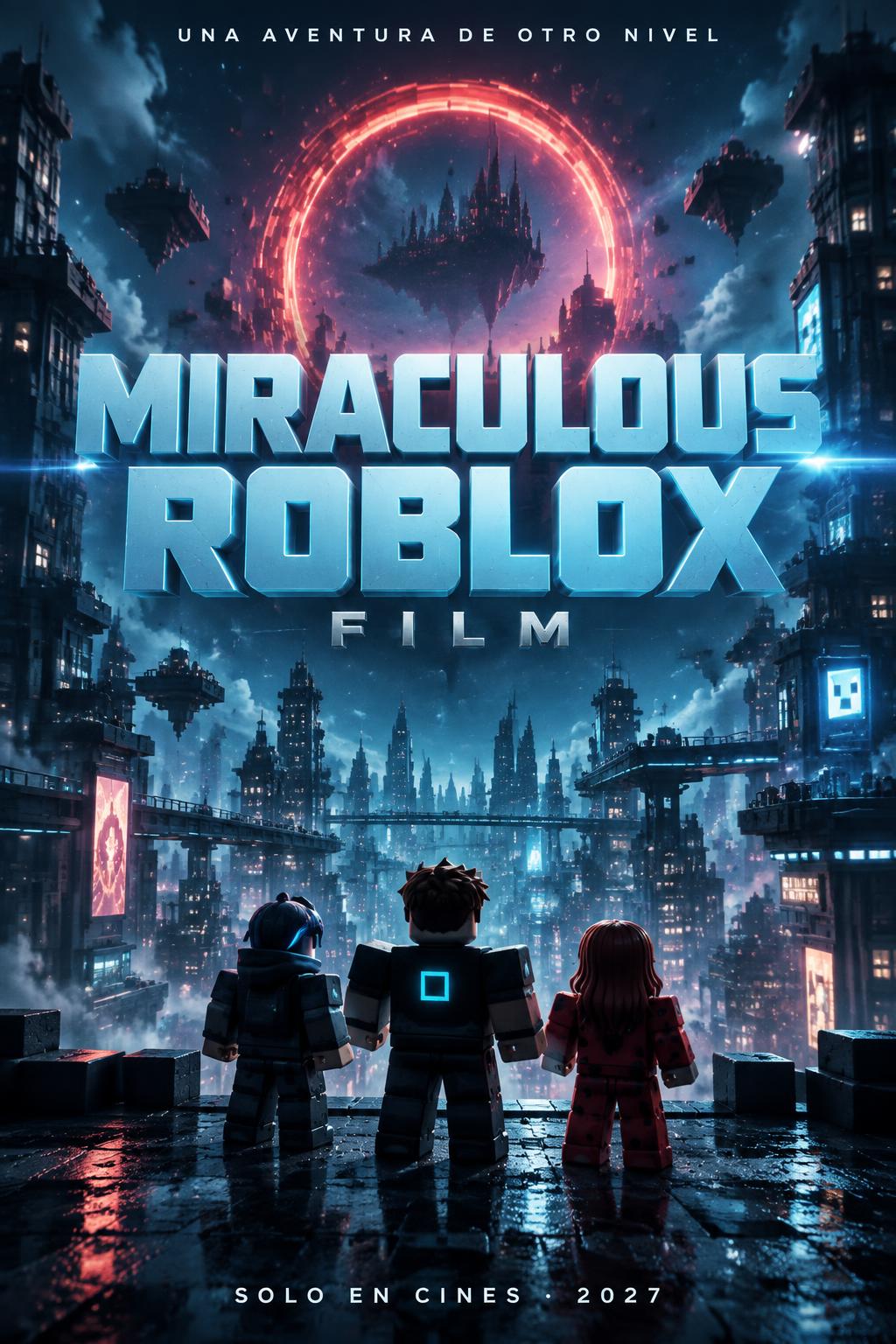 "MIRACULOUS
ROBLOX
FILM
UNA AVENTURA DE OTRO NIVEL
SOLO EN CINES · 2027" — Cinematic | AI Text Effect Generator
