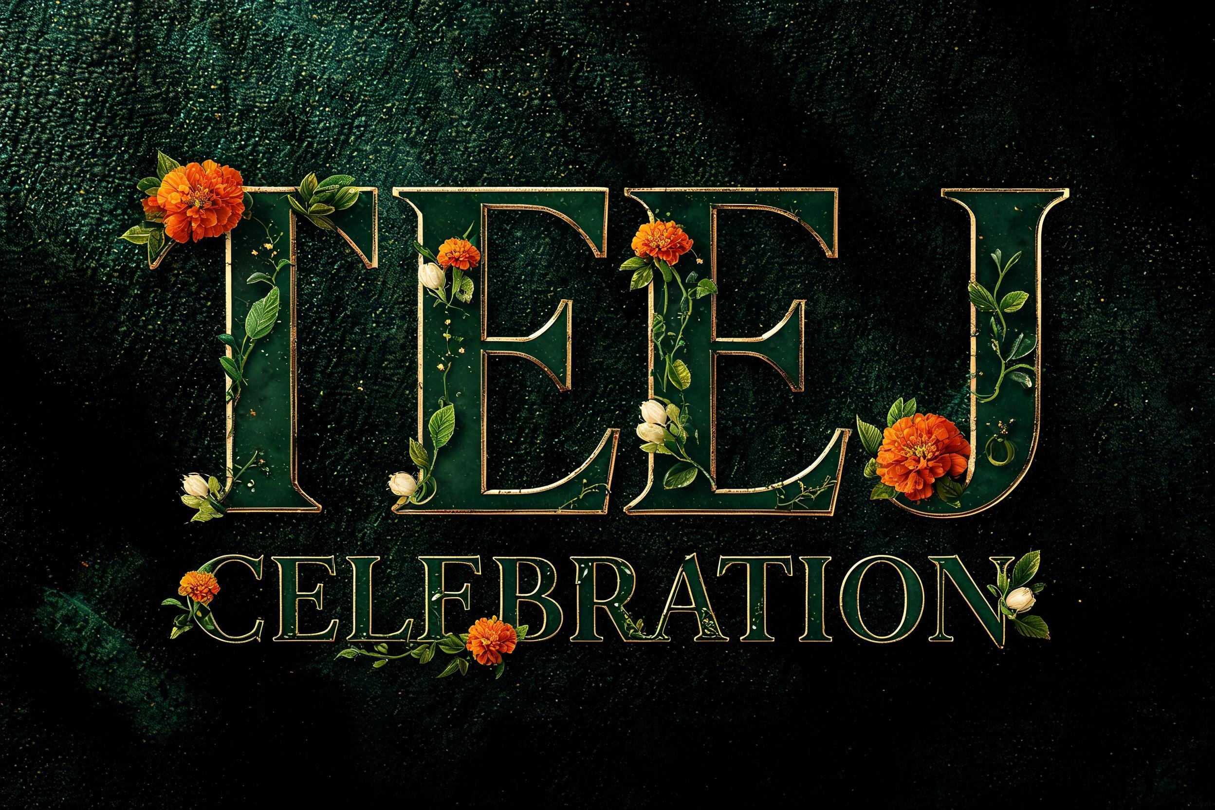 "TEEJ CELEBRATION" — Floral | AI Text Effect Generator