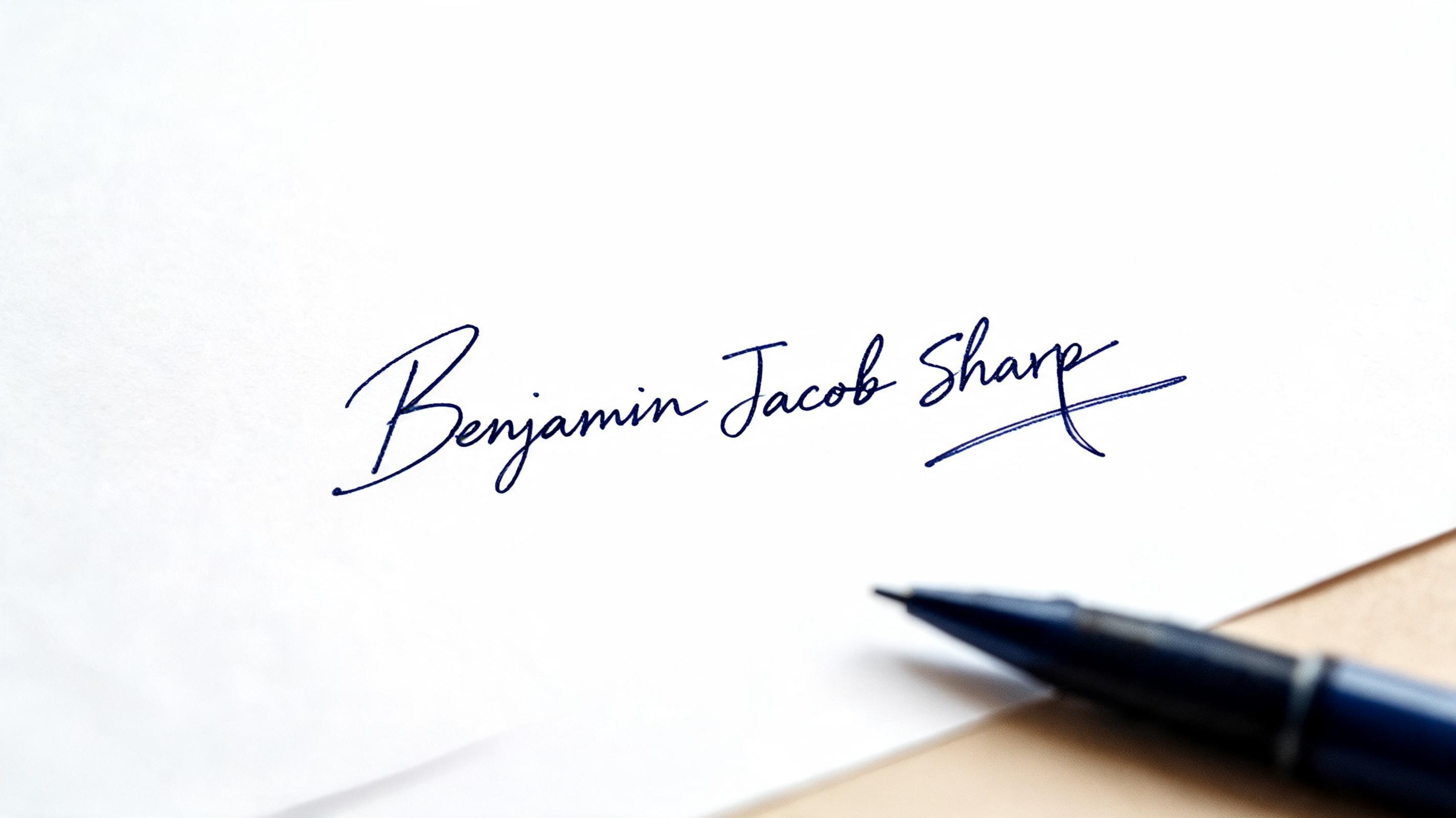 "Benjamin Jacob Sharp" — Cursive Signature | AI Text Effect Generator