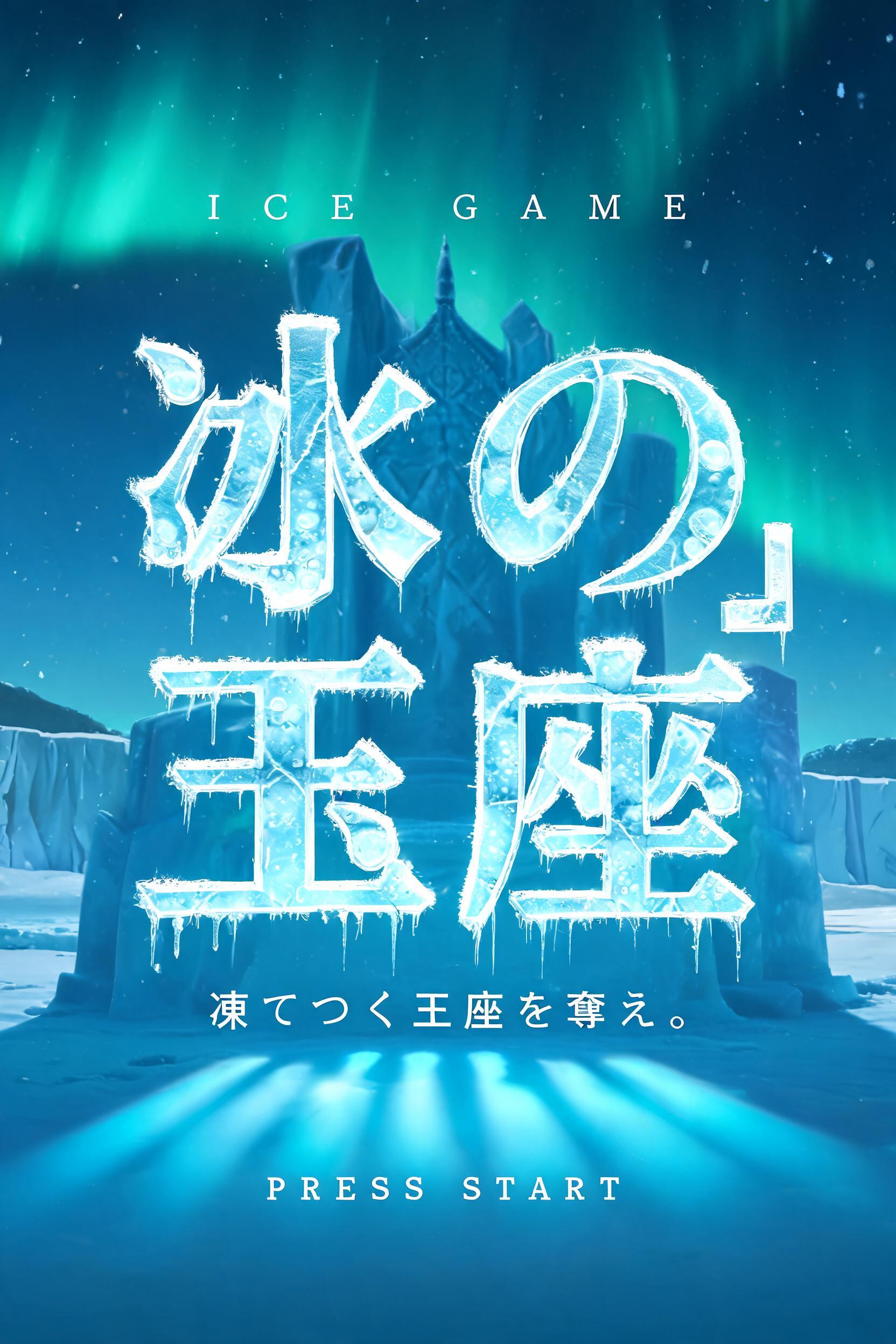 "氷の玉座
ICE GAME
凍てつく王座を奪え。
PRESS START" — Glass Frozen text effect