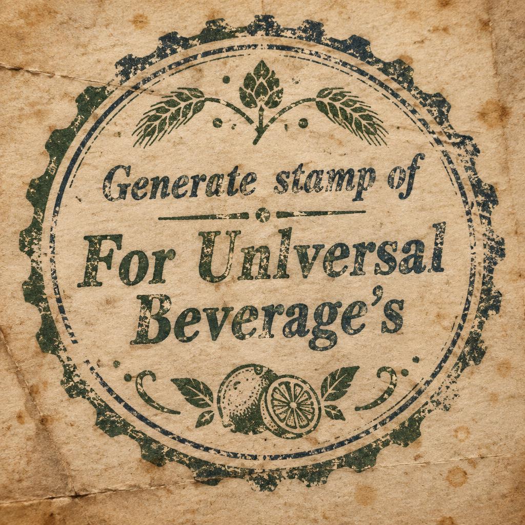 "Generate stamp of For Unlversal Beverage's" — vintage text effect