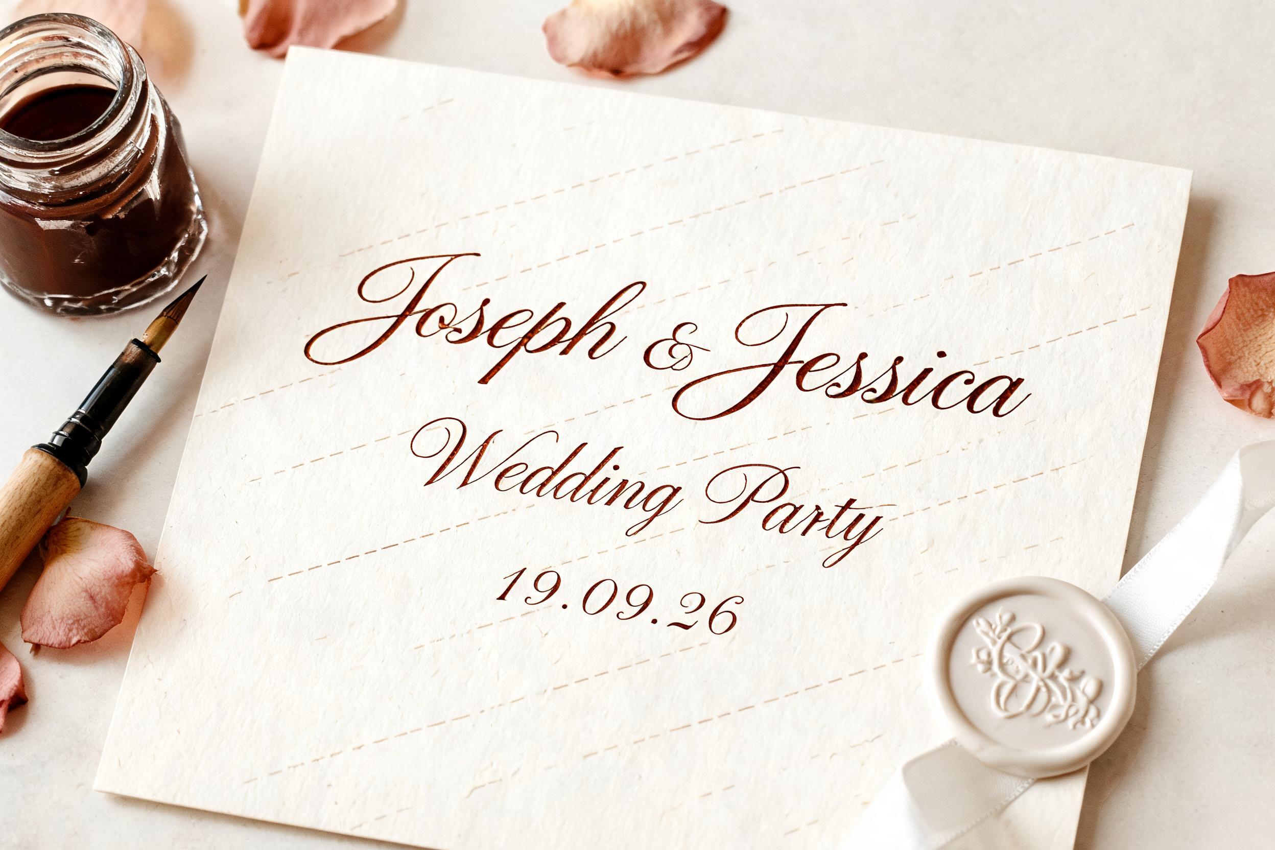 "Joseph & Jessica's Wedding Party 19.09.26" — Cursive Calligraphy | AI Text Effect Generator