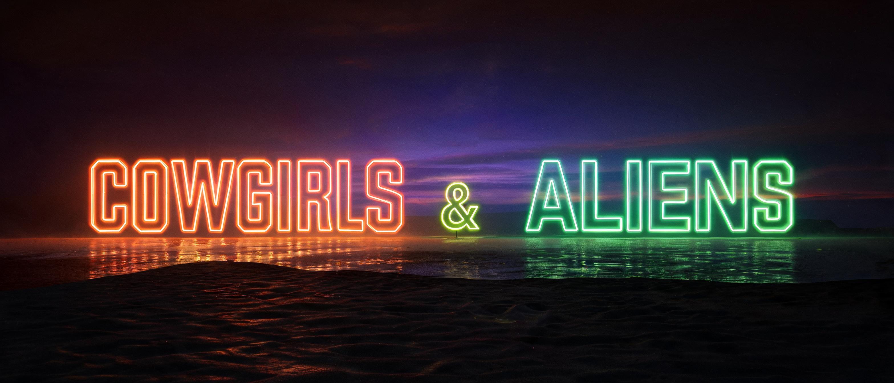 "COWGIRLS & ALIENS" — Neon Outline | AI Text Effect Generator