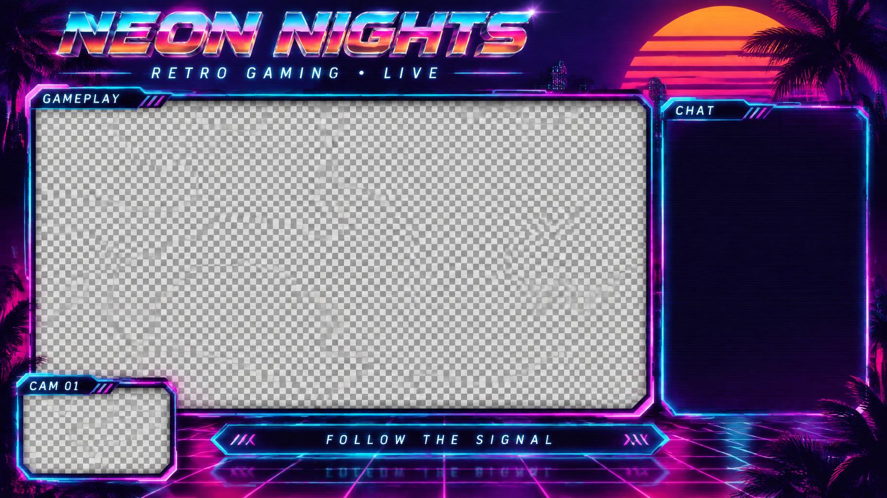 "NEON NIGHTS
RETRO GAMING • LIVE
GAMEPLAY
CHAT
CAM 01
FOLLOW THE SIGNAL" — Synthwave | AI Text Effect Generator