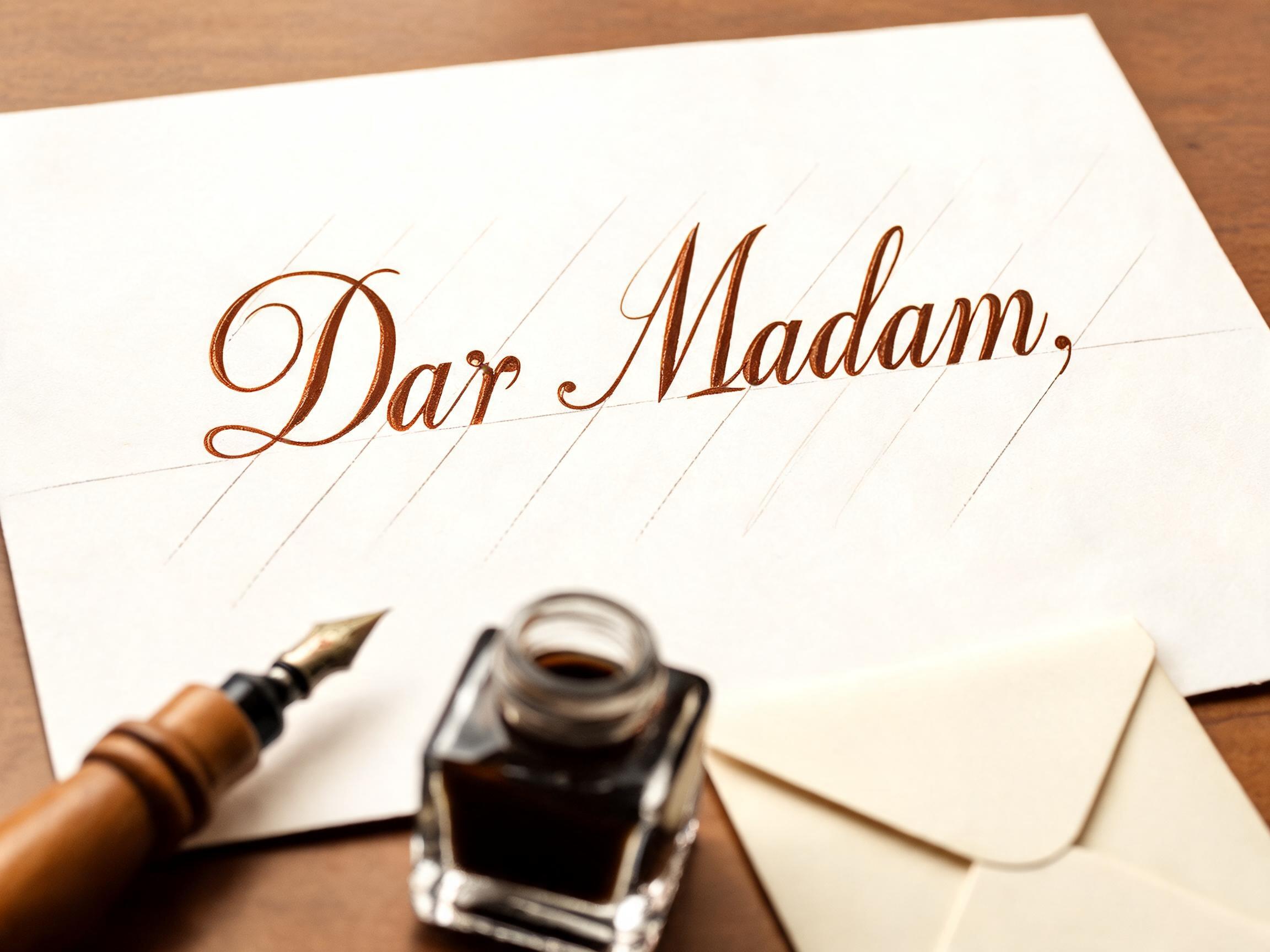 "Dar Madam," — Cursive Calligraphy | AI Text Effect Generator