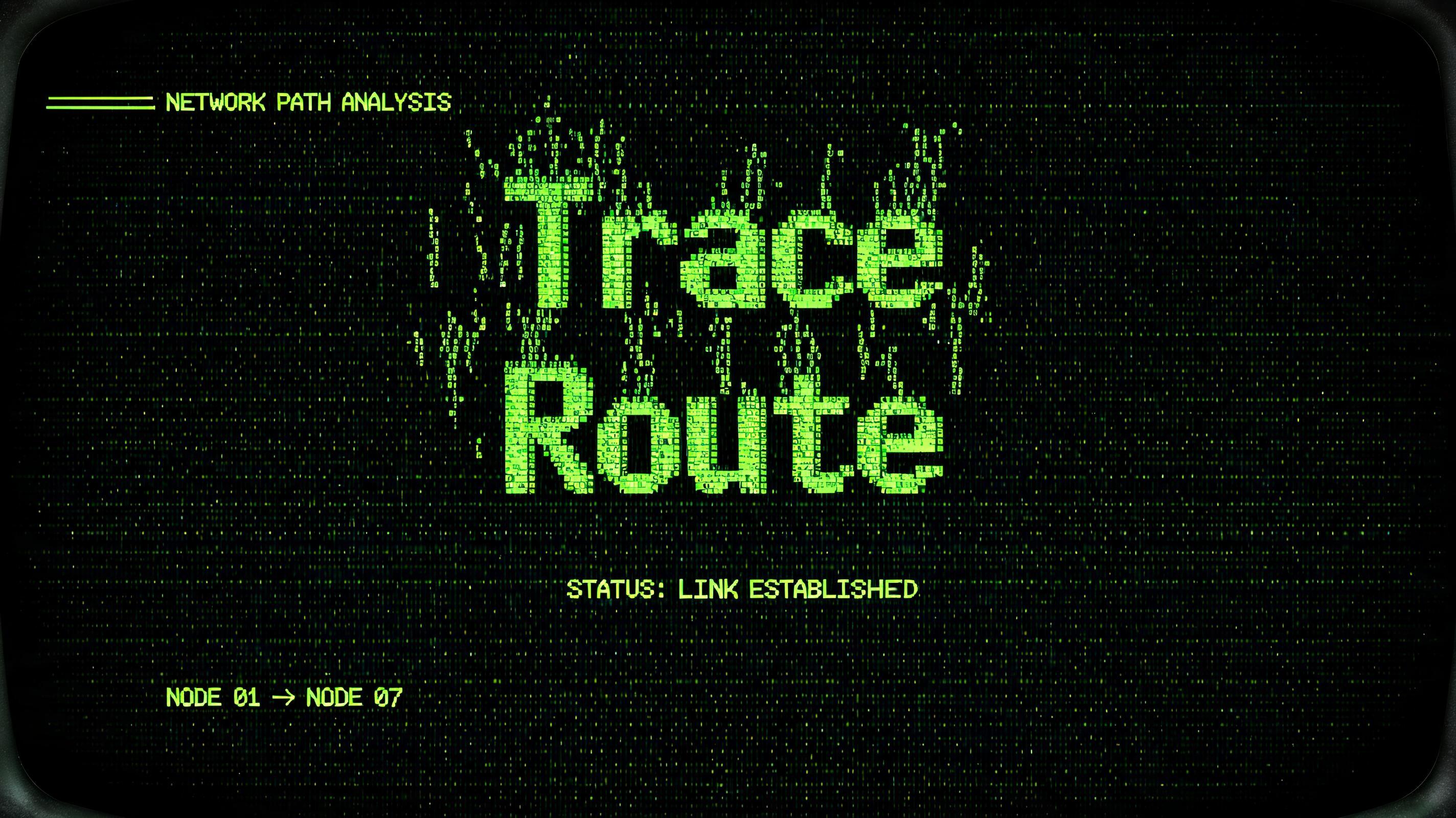 "Design a green terminal readout reading Trace Route for my video intro" — Cyberpunk Data Stream text effect