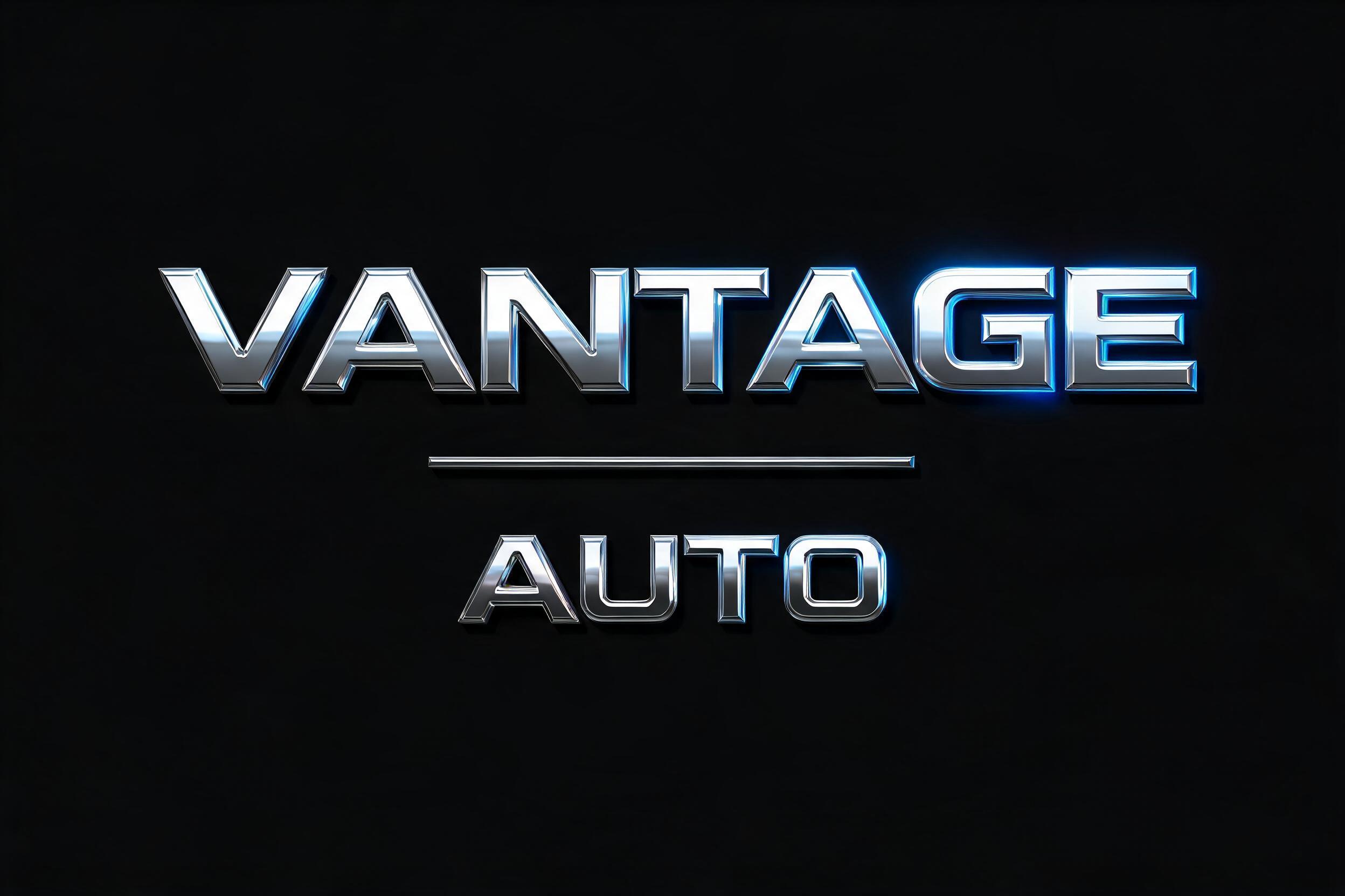 "Design a polished silver logo reading Vantage Auto for my shop front" — Chrome Metal 3d | AI Text Effect Generator