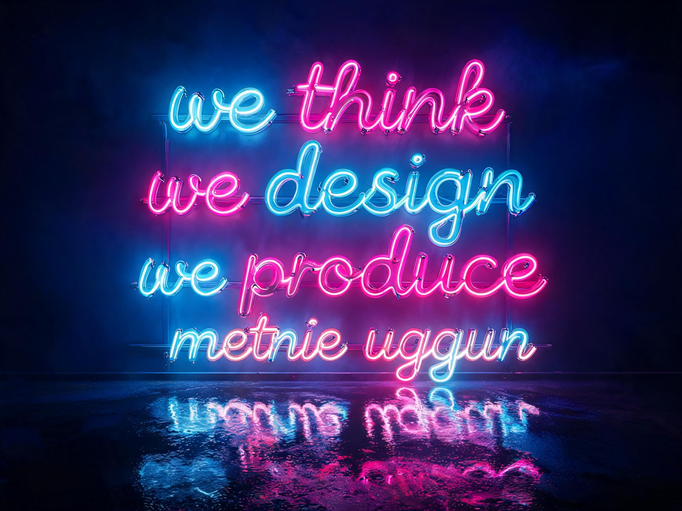 "we think we design we produce metnie uygun" — Neon Glow | AI Text Effect Generator
