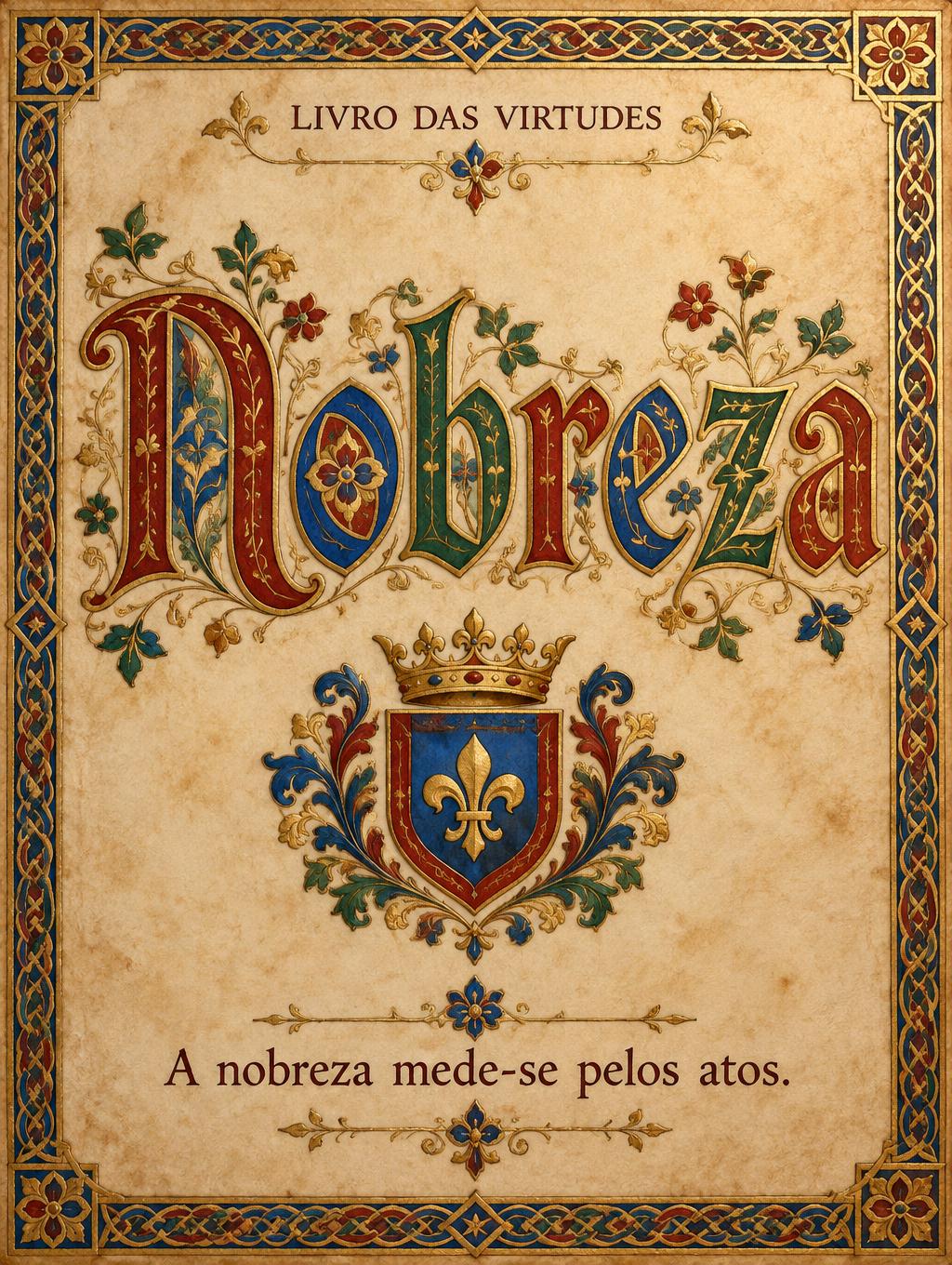 "Nobreza
A nobreza mede-se pelos atos.
LIVRO DAS VIRTUDES" — Medieval | AI Text Effect Generator