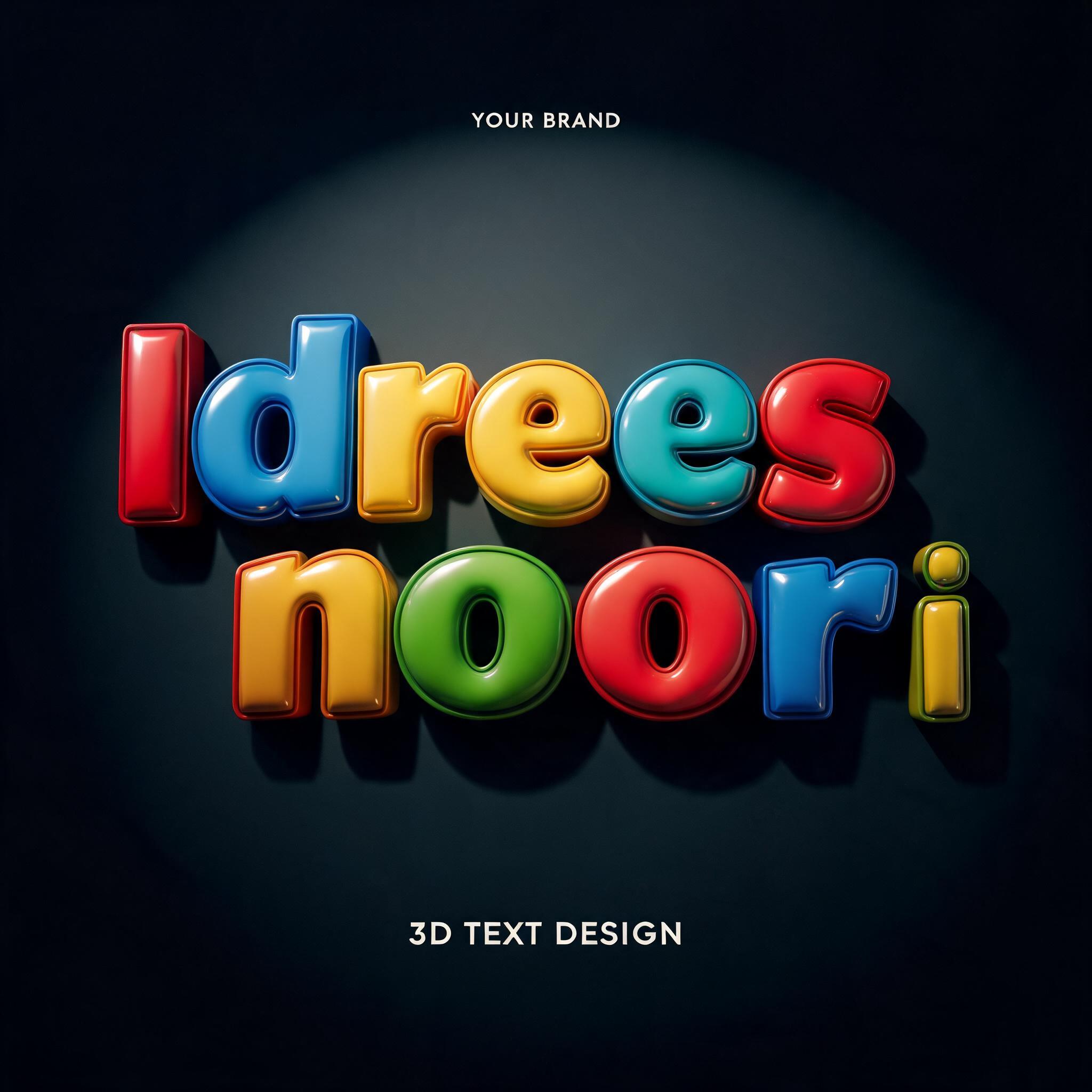 "Idrees noori" — 3d Bold | AI Text Effect Generator