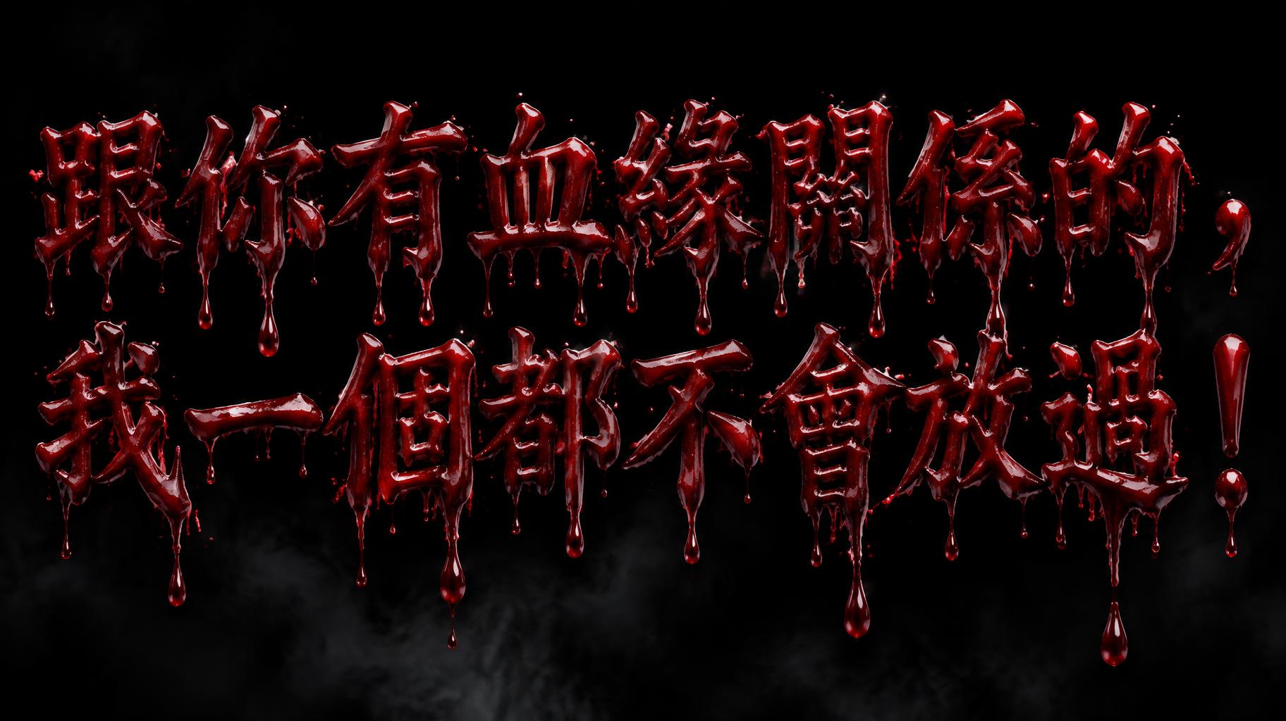 "跟你有血緣關係的，我一個都不會放過！" — Drip Font Blood | AI Text Effect Generator