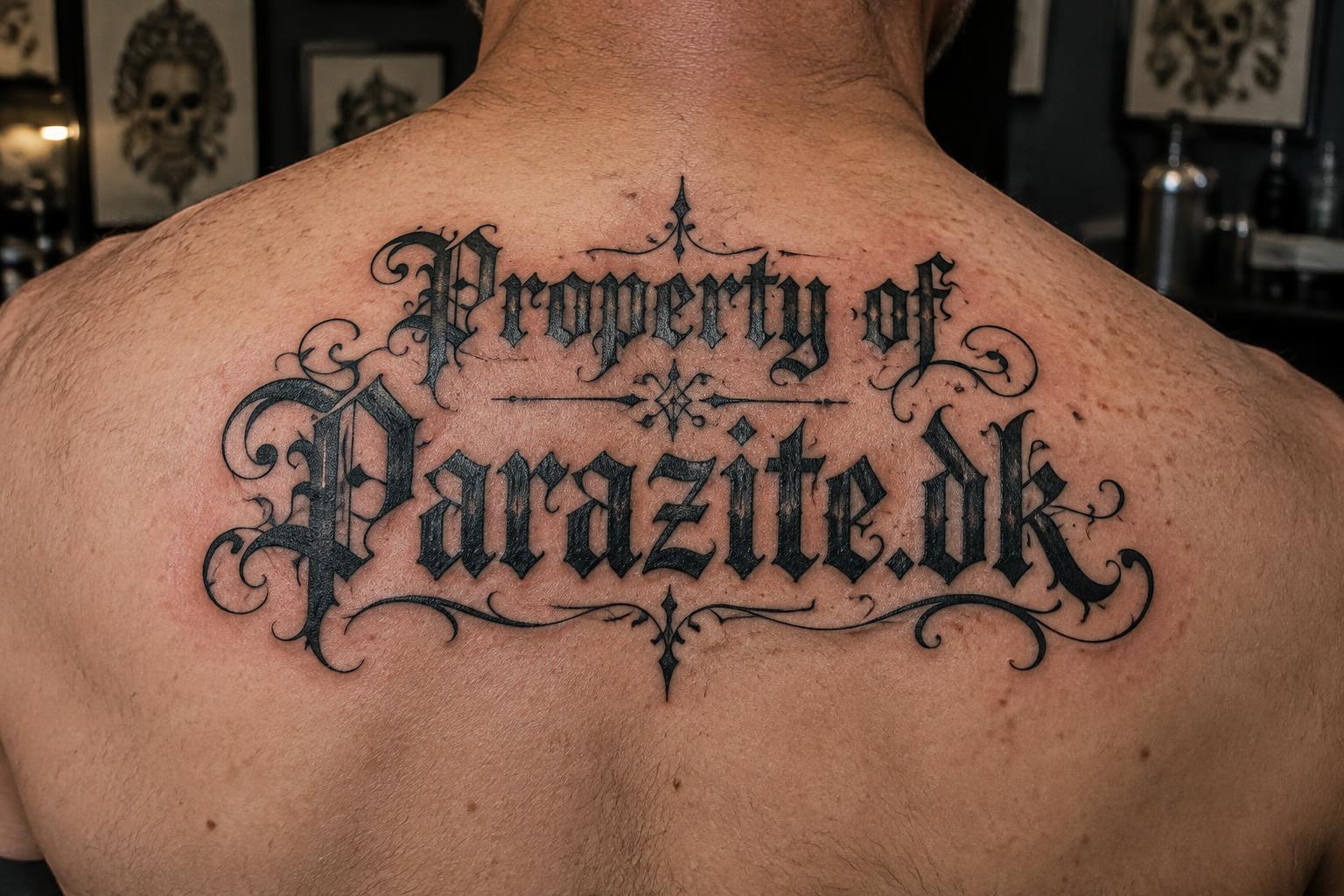 "Property of Parazite.dk" — Tattoo | AI Text Effect Generator