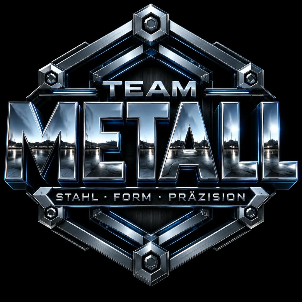 "TEAM
METALL
STAHL · FORM · PRÄZISION" — Chrome Metal 3d | AI Text Effect Generator