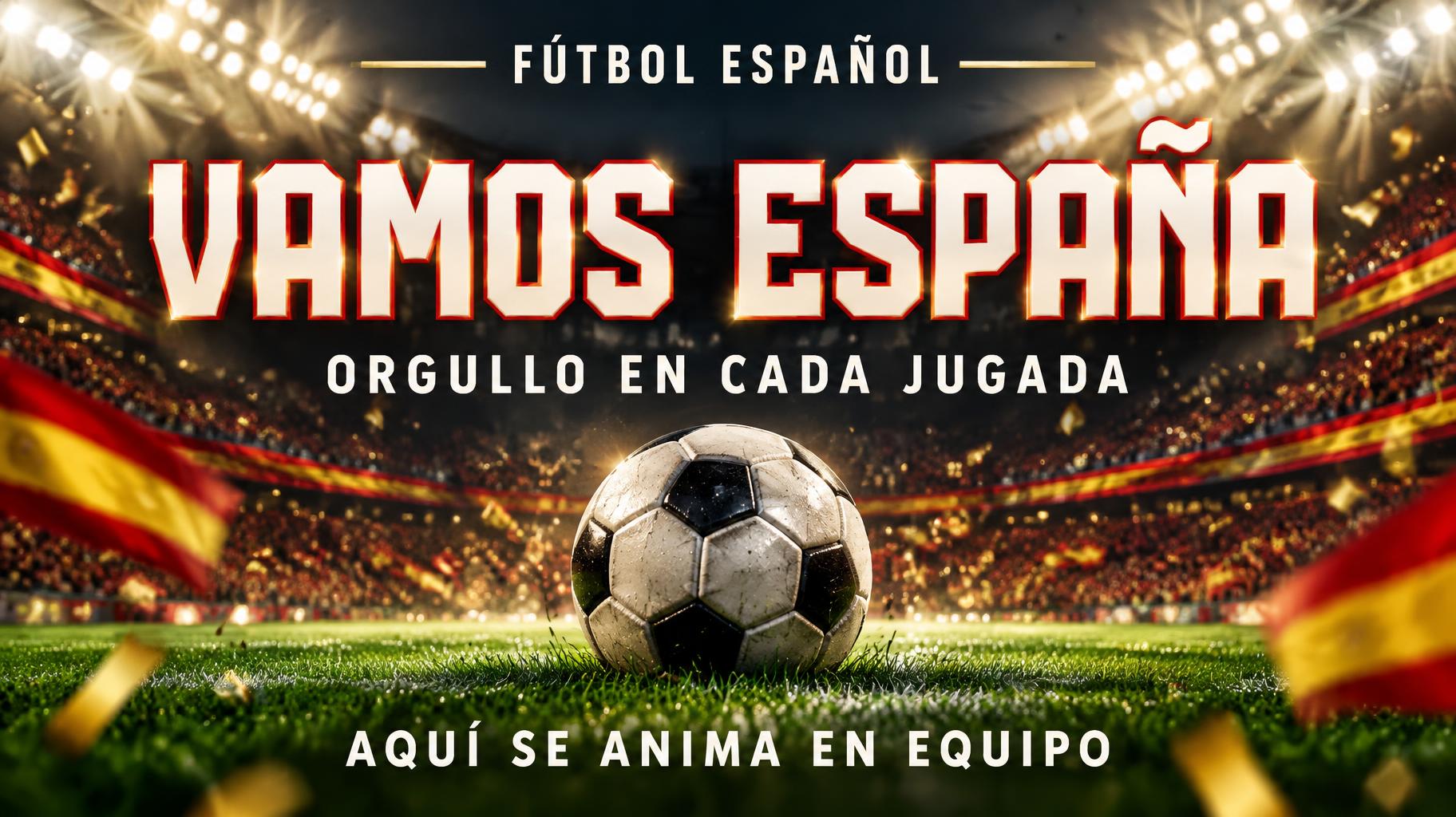 "VAMOS ESPAÑA
FÚTBOL ESPAÑOL
ORGULLO EN CADA JUGADA
AQUÍ SE ANIMA EN EQUIPO" — Sports Football | AI Text Effect Generator