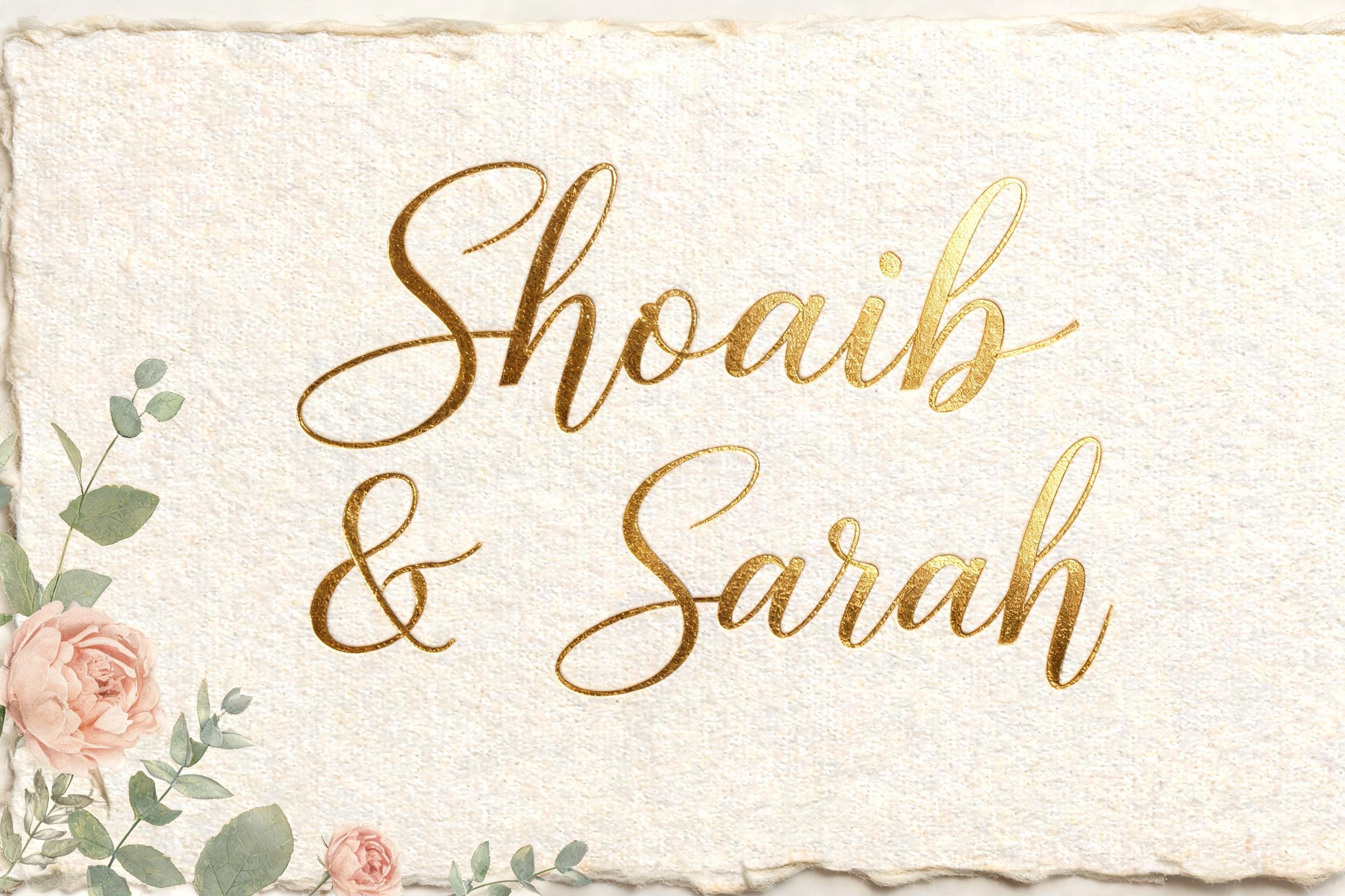 "Shoaib & Sarah" — Wedding | AI Text Effect Generator