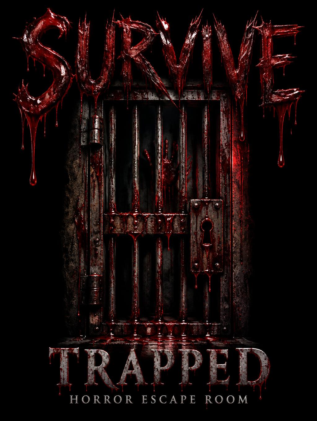 "SURVIVE
TRAPPED
HORROR ESCAPE ROOM" — Drip Font Blood | AI Text Effect Generator