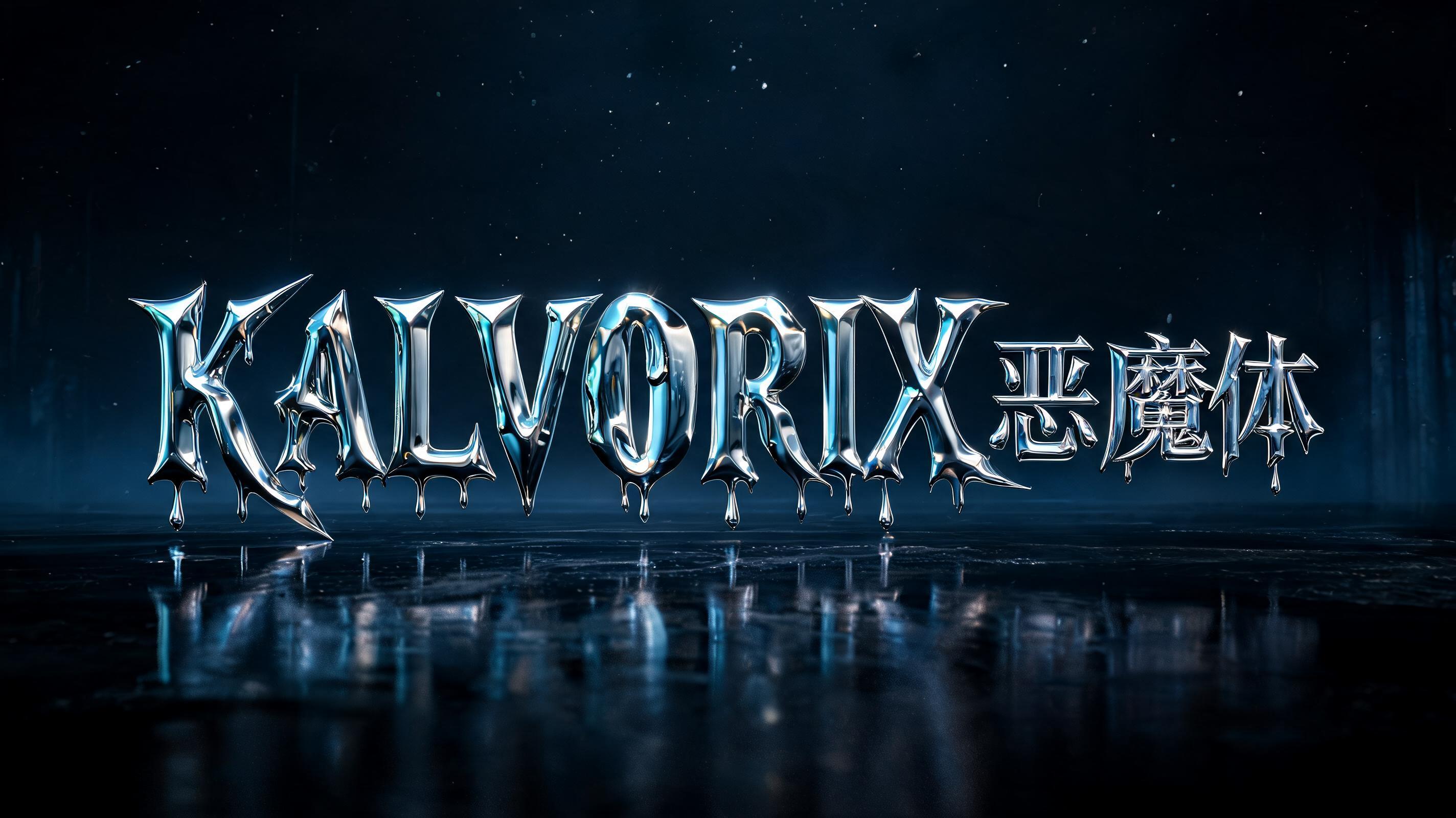 "KALVORIX 恶魔体" — Cyberpunk Chrome text effect
