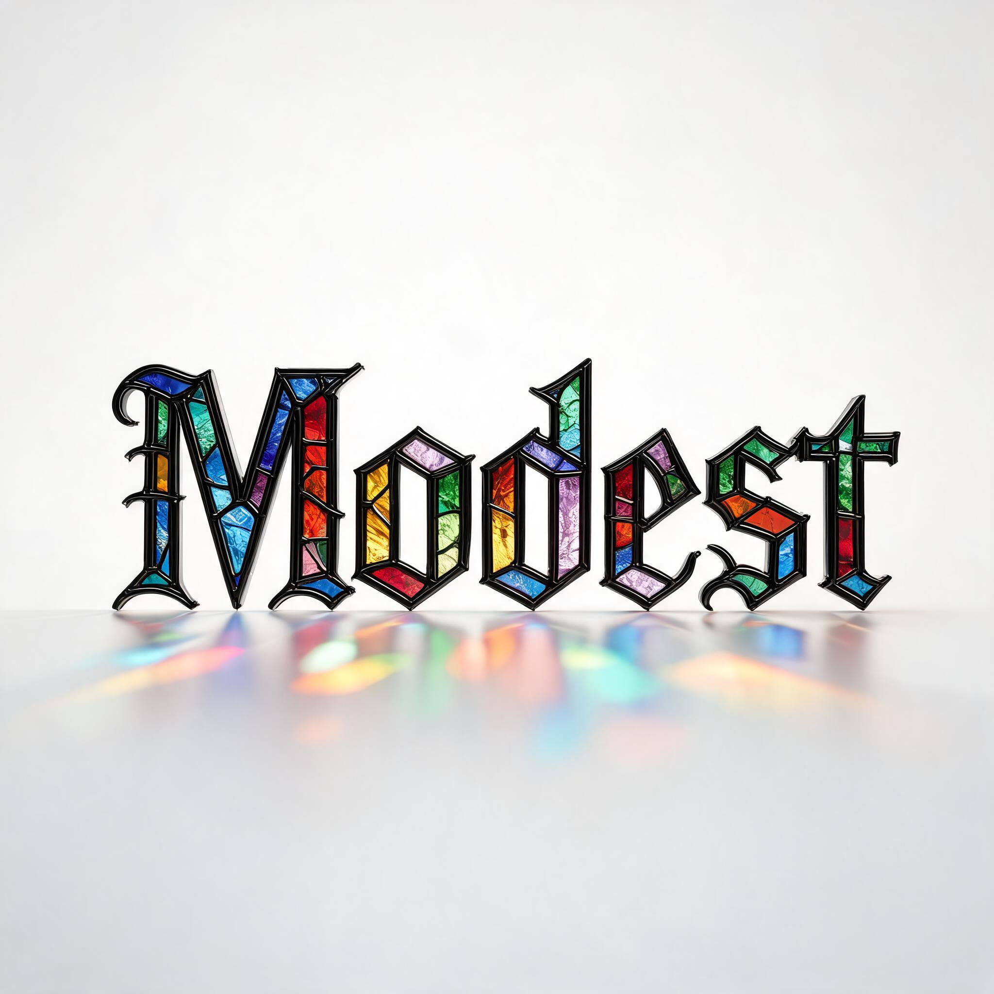 "Modest" — Glass Color text effect