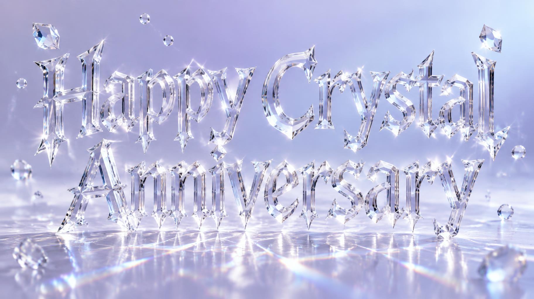 "Happy Crystal Anniversary" — Glass | AI Text Effect Generator