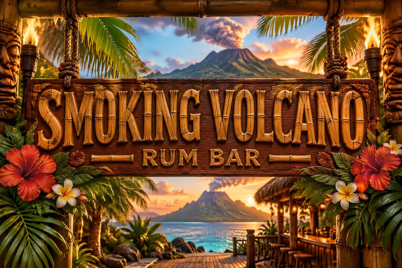 "SMOKING VOLCANO
RUM BAR" — Hawaiian | AI Text Effect Generator
