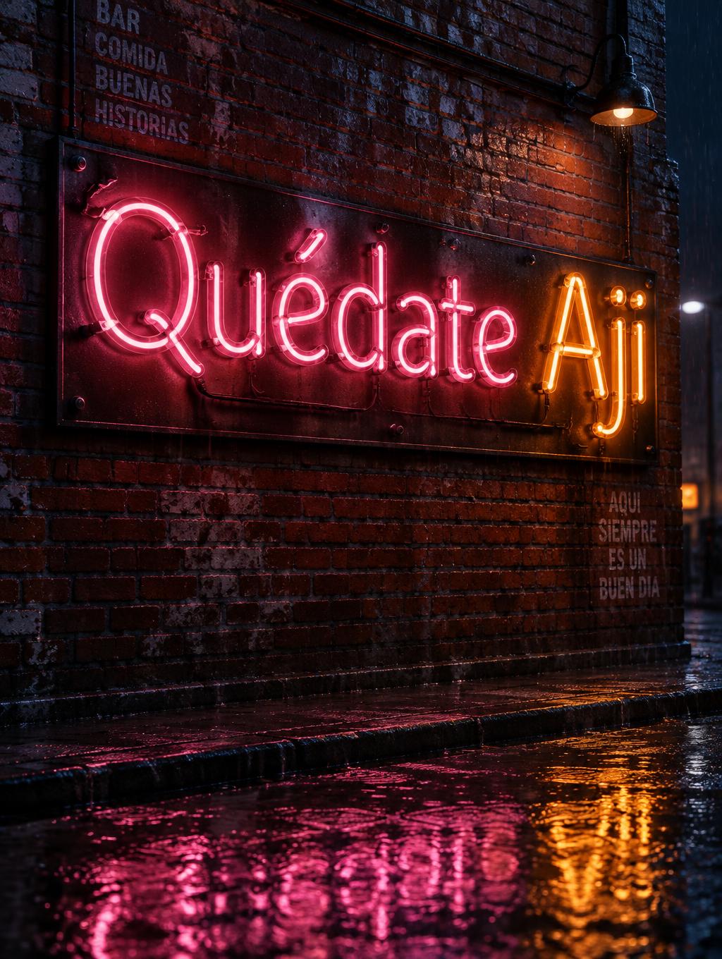 "Quédate Aji" — Neon Sign | AI Text Effect Generator