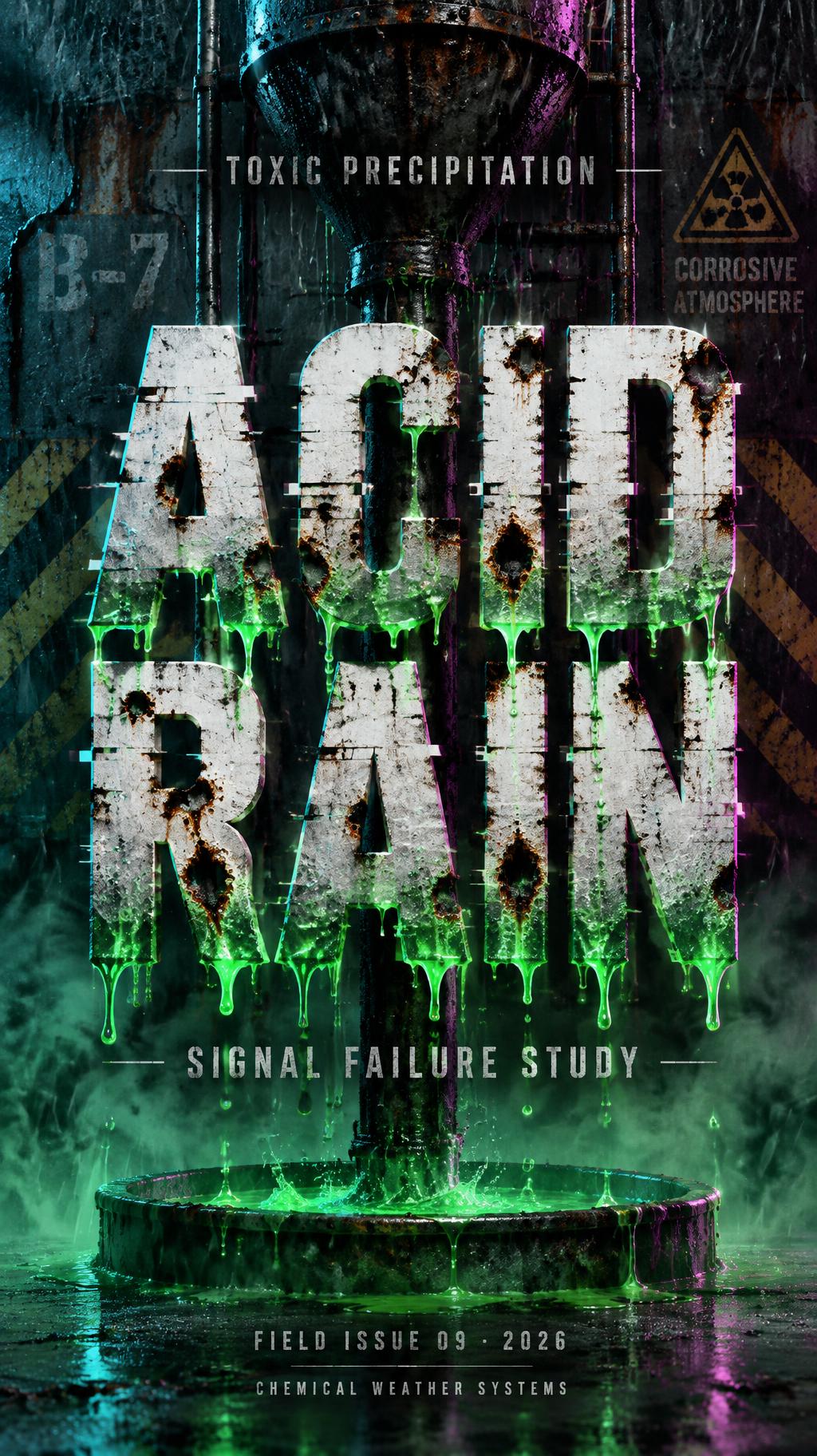 ACID
RAIN
TOXIC PRECIPITATION
SIGNAL FAILURE STUDY
FIELD ISSUE 09 · 2026
CHEMICAL WEATHER SYSTEMS