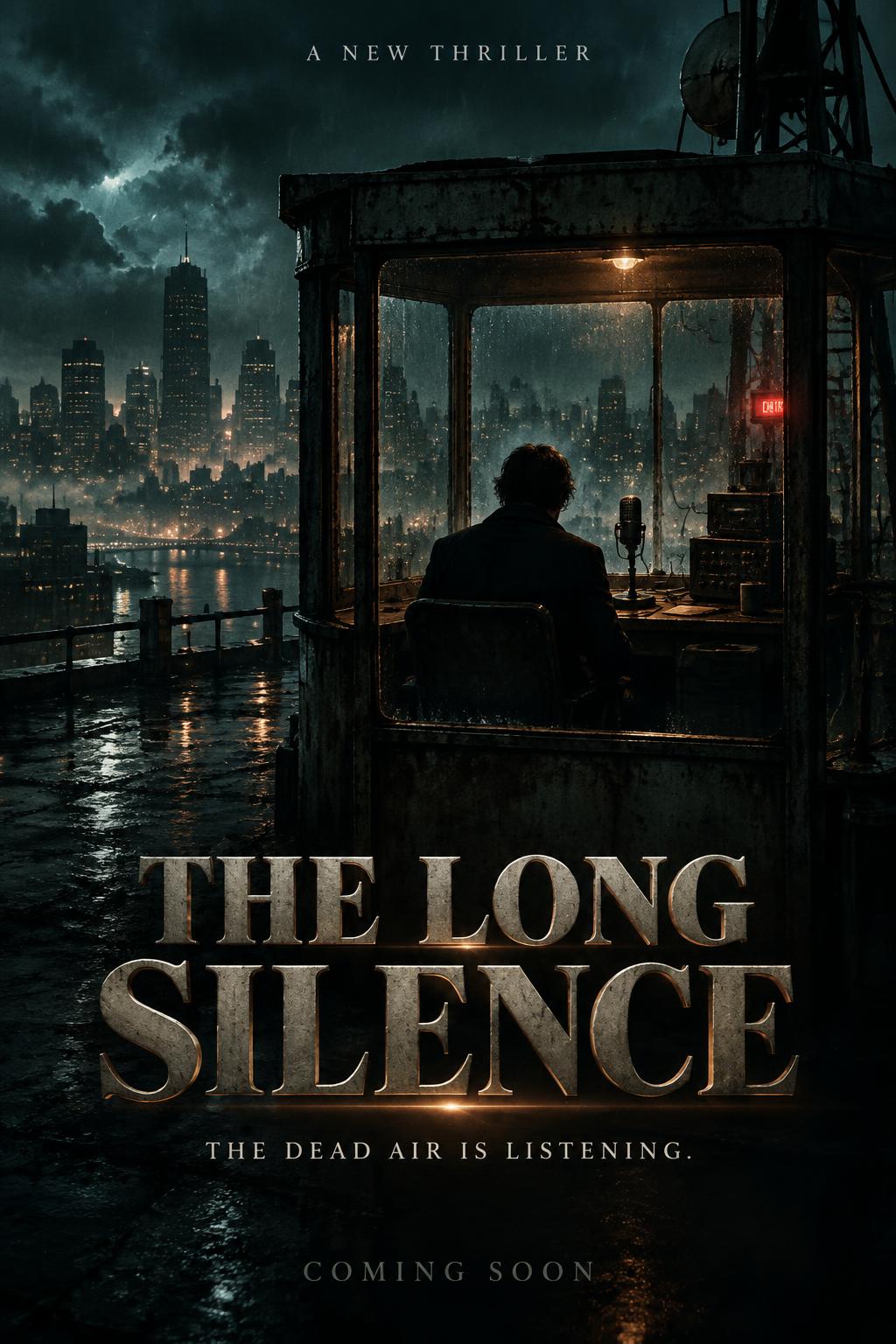 "THE LONG SILENCE
THE DEAD AIR IS LISTENING.
A NEW THRILLER
COMING SOON" — Cinematic | AI Text Effect Generator