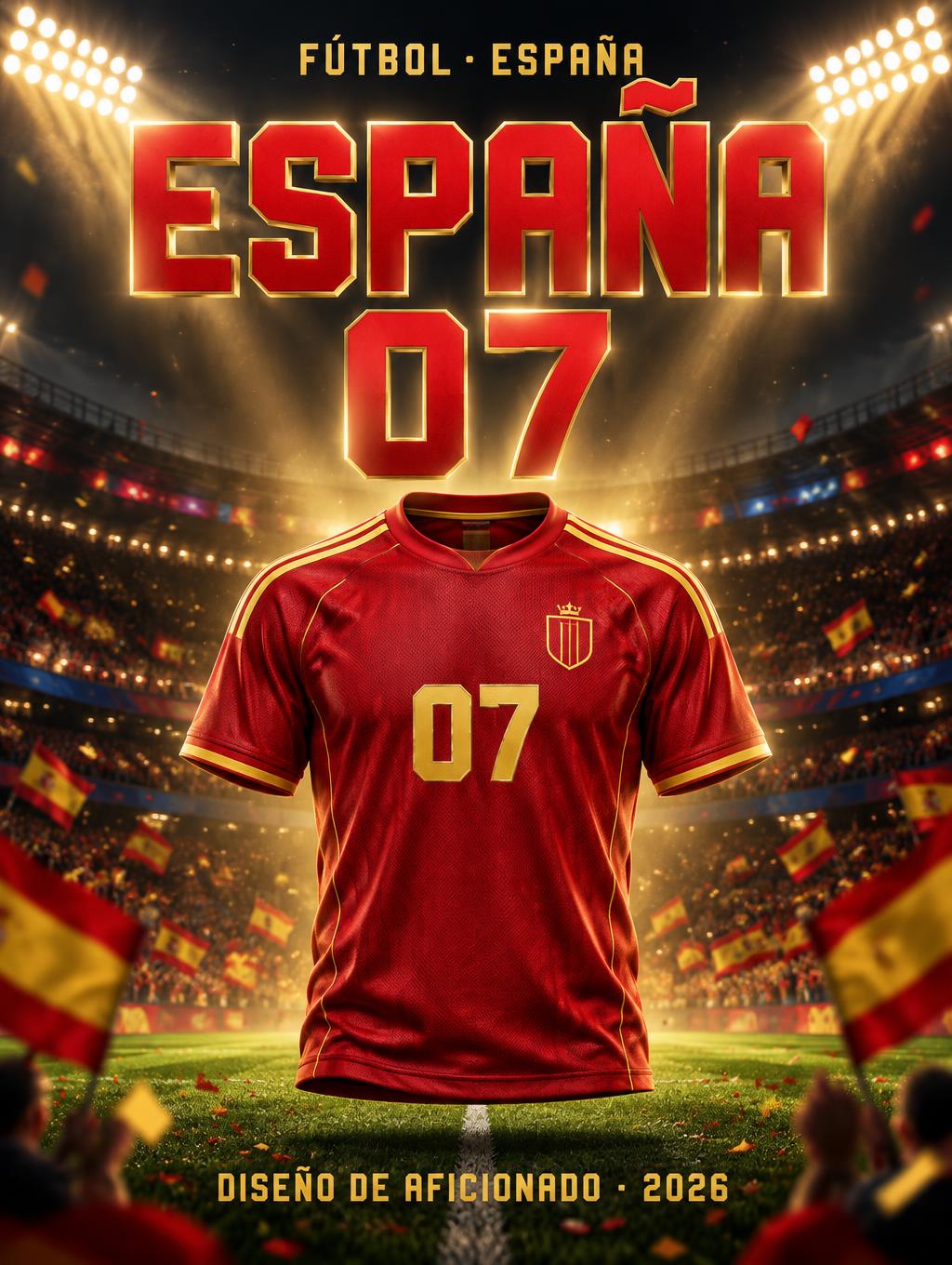 "FÚTBOL · ESPAÑA
ESPAÑA
07
DISEÑO DE AFICIONADO · 2026" — Sports Football | AI Text Effect Generator
