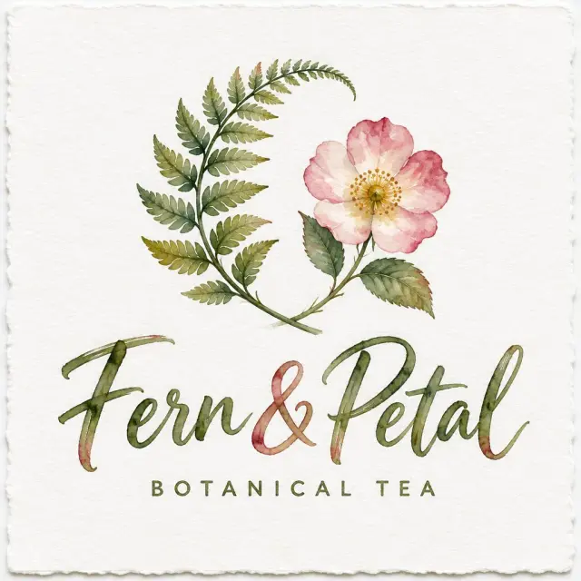 "Fern & Petal
BOTANICAL TEA" — watercolor text effect